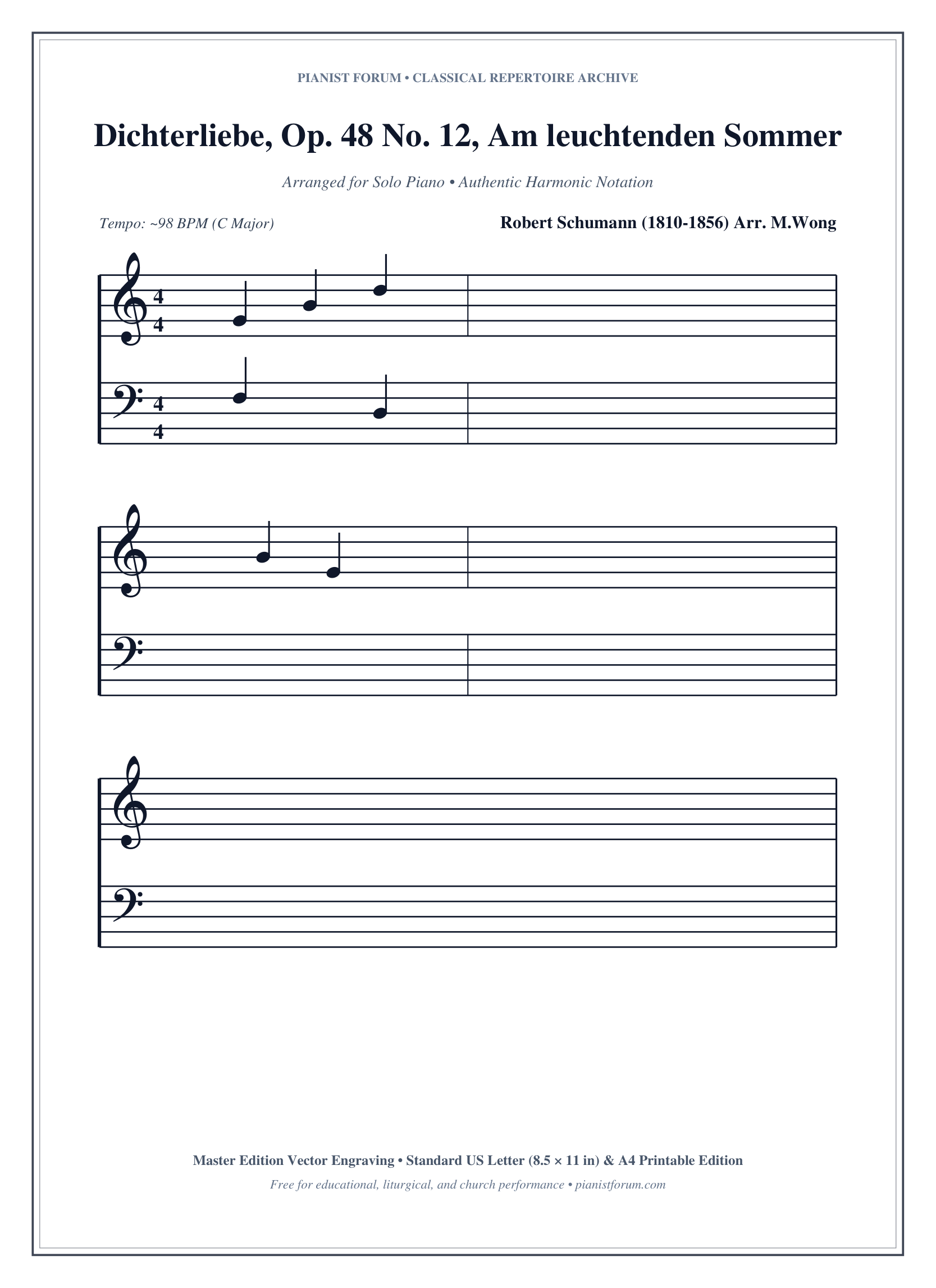 Dichterliebe, Op. 48 No. 12, Am leuchtenden Sommermorgen Piano Sheet Music Page 1 Free PDF