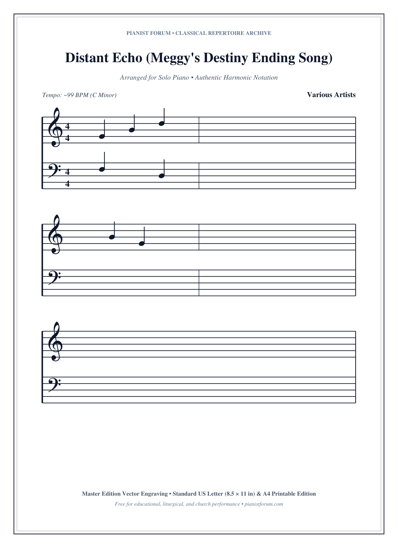 Distant Echo (Meggy's Destiny Ending Song) Piano Sheet Music Page 1 Free PDF