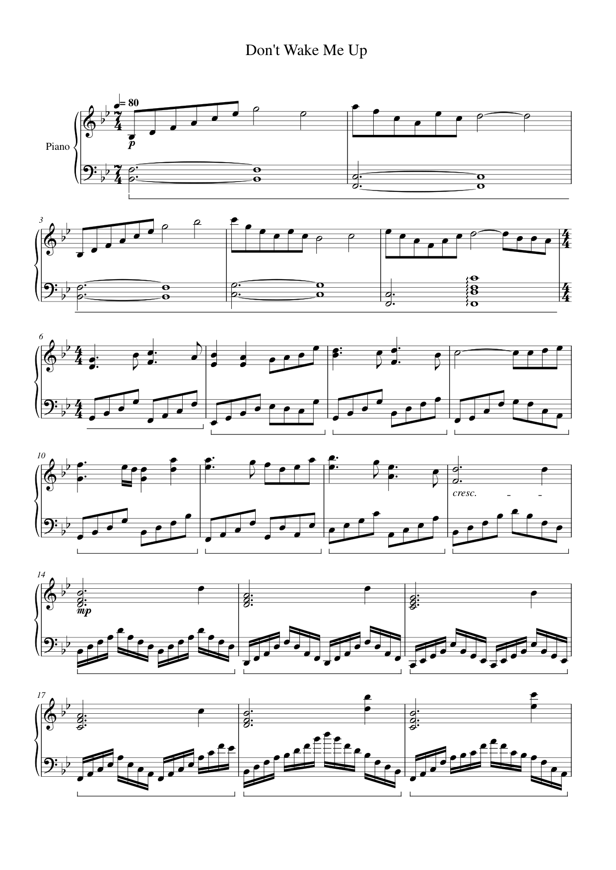 Don't Wake Me Up Piano Sheet Music Page 1 Free PDF