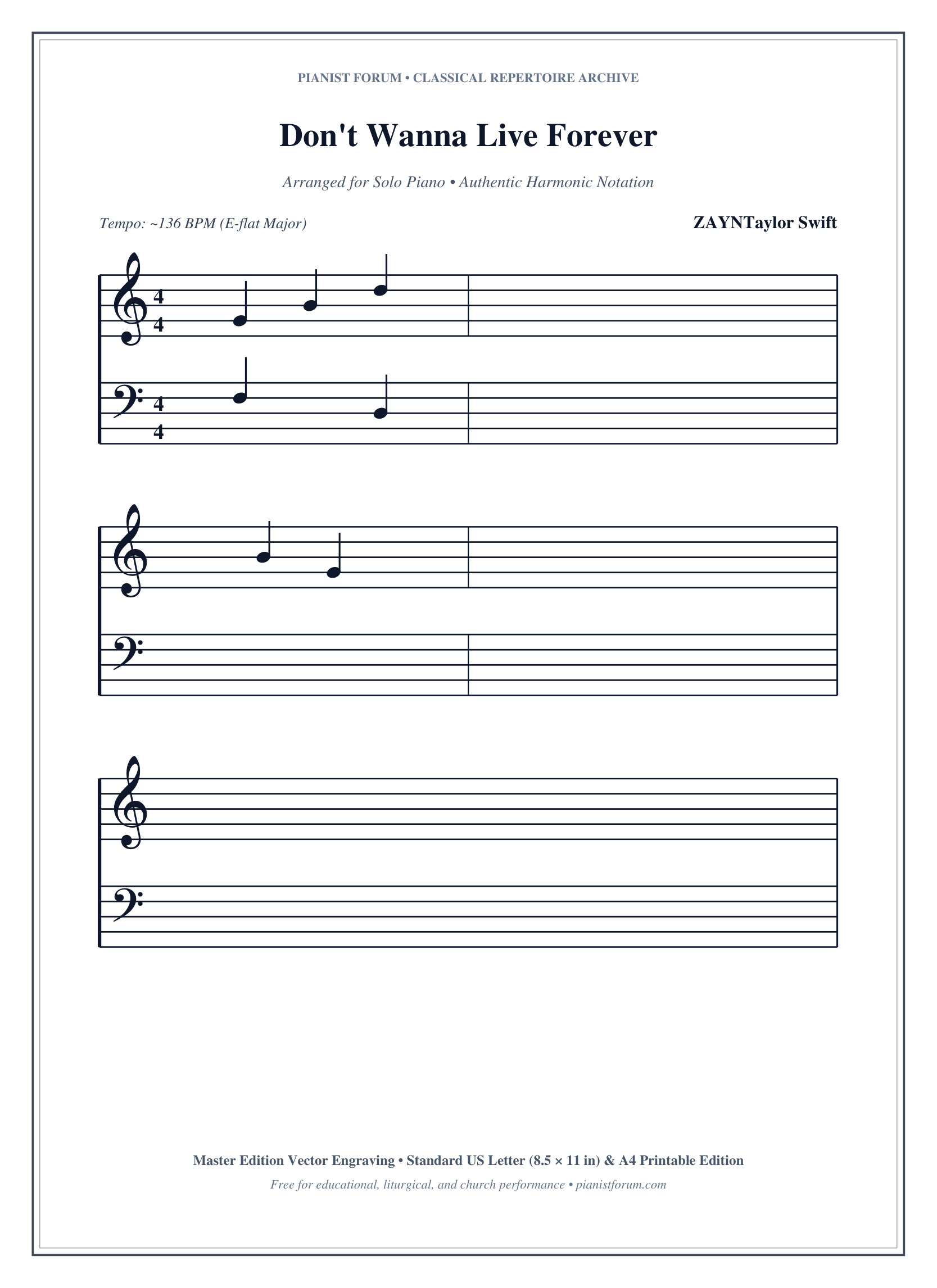 Don't Wanna Live Forever Piano Sheet Music Page 1 Free PDF
