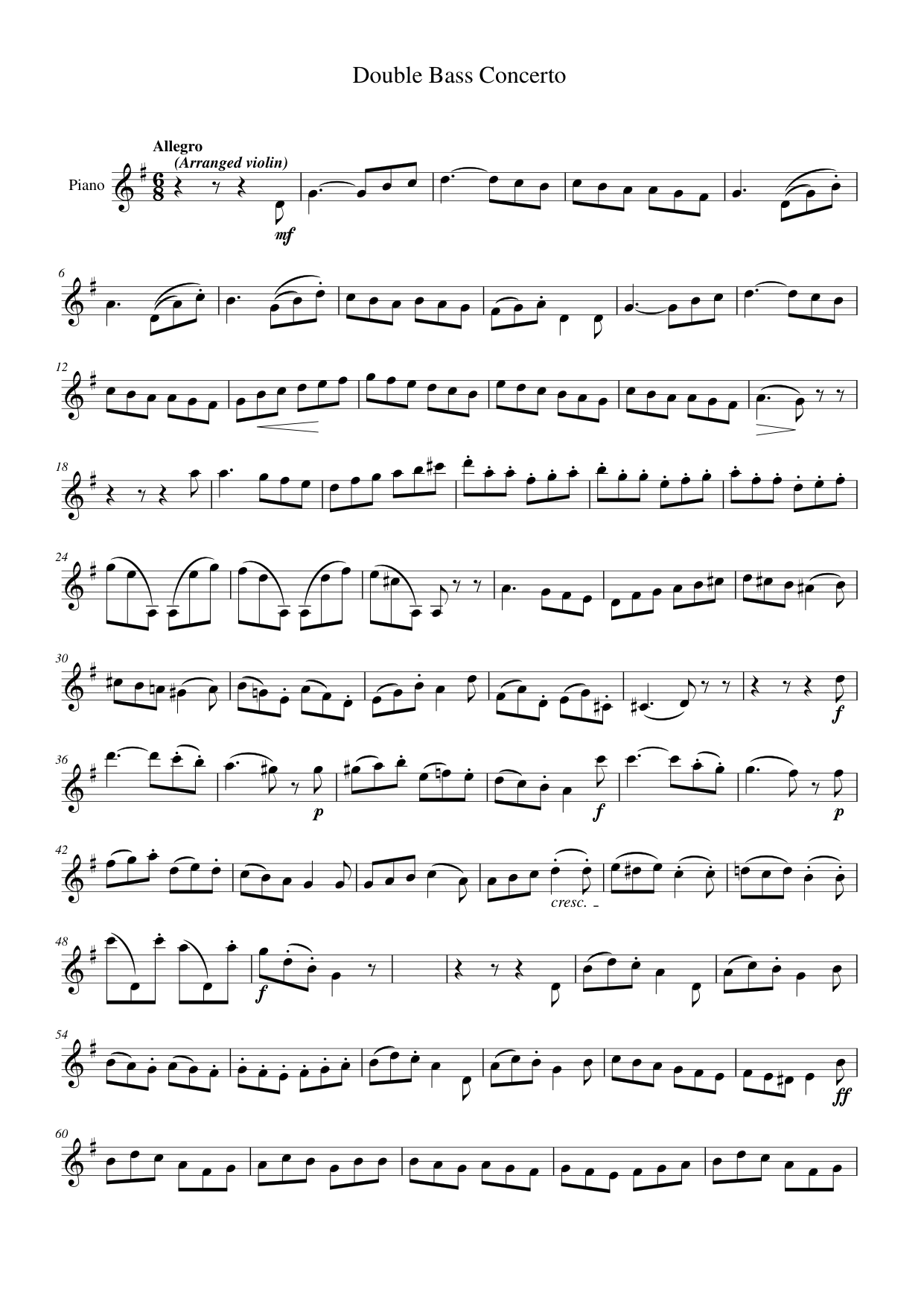 Double Bass Concerto Piano Sheet Music Page 1 Free PDF