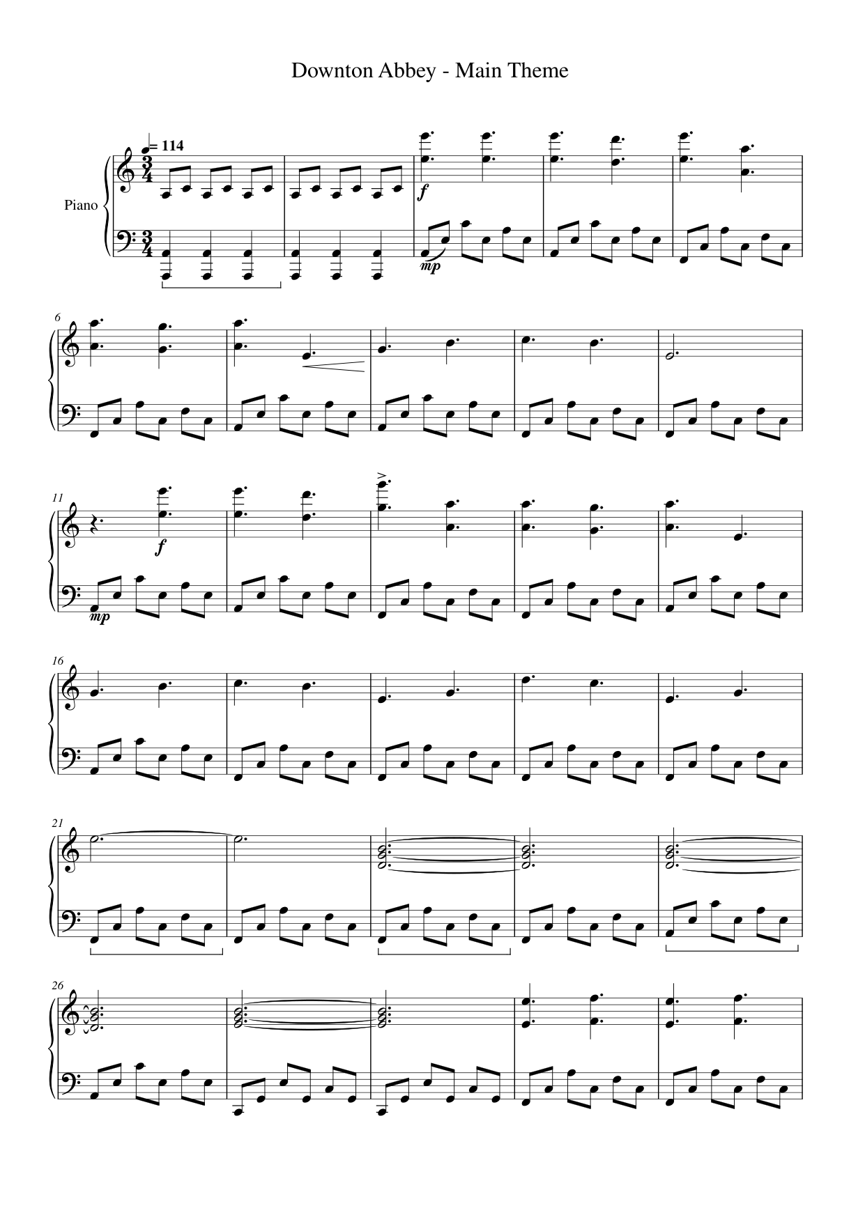 Downton Abbey Piano Sheet Music Page 1 Free PDF