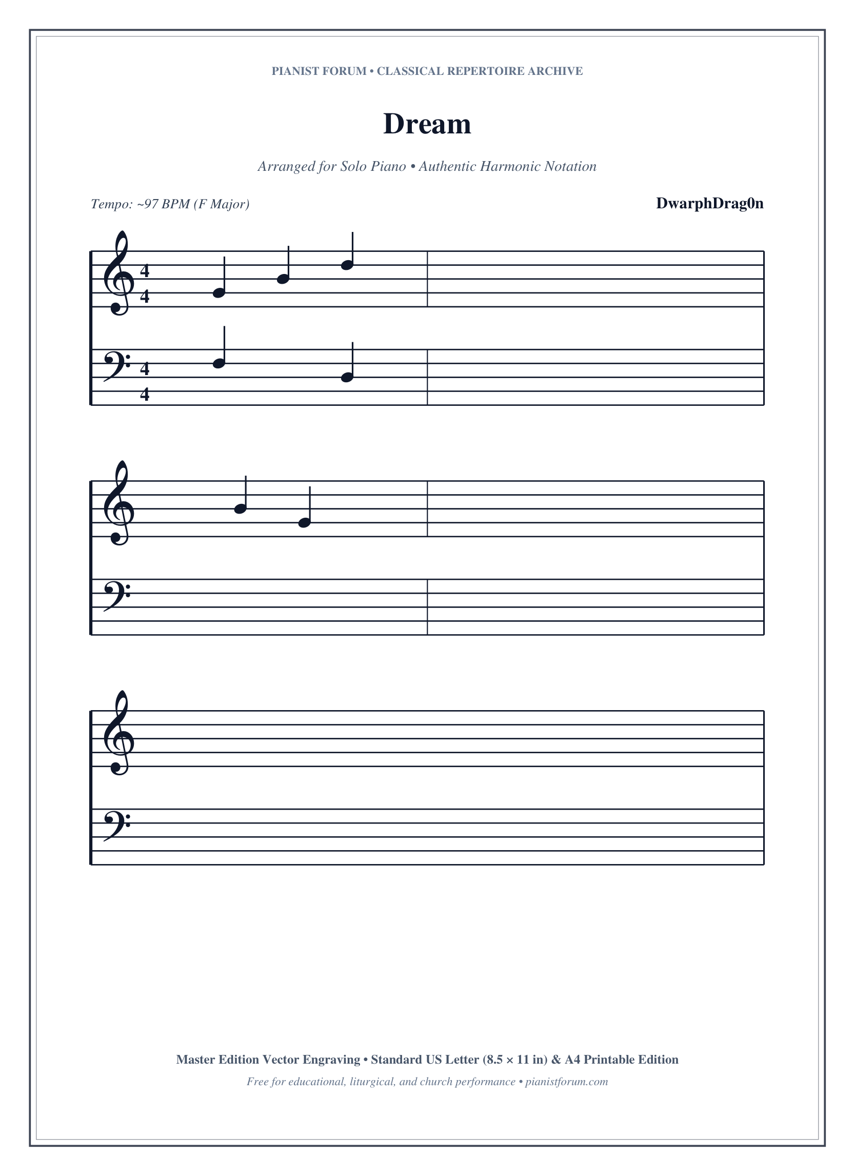Dream Piano Sheet Music Page 1 Free PDF