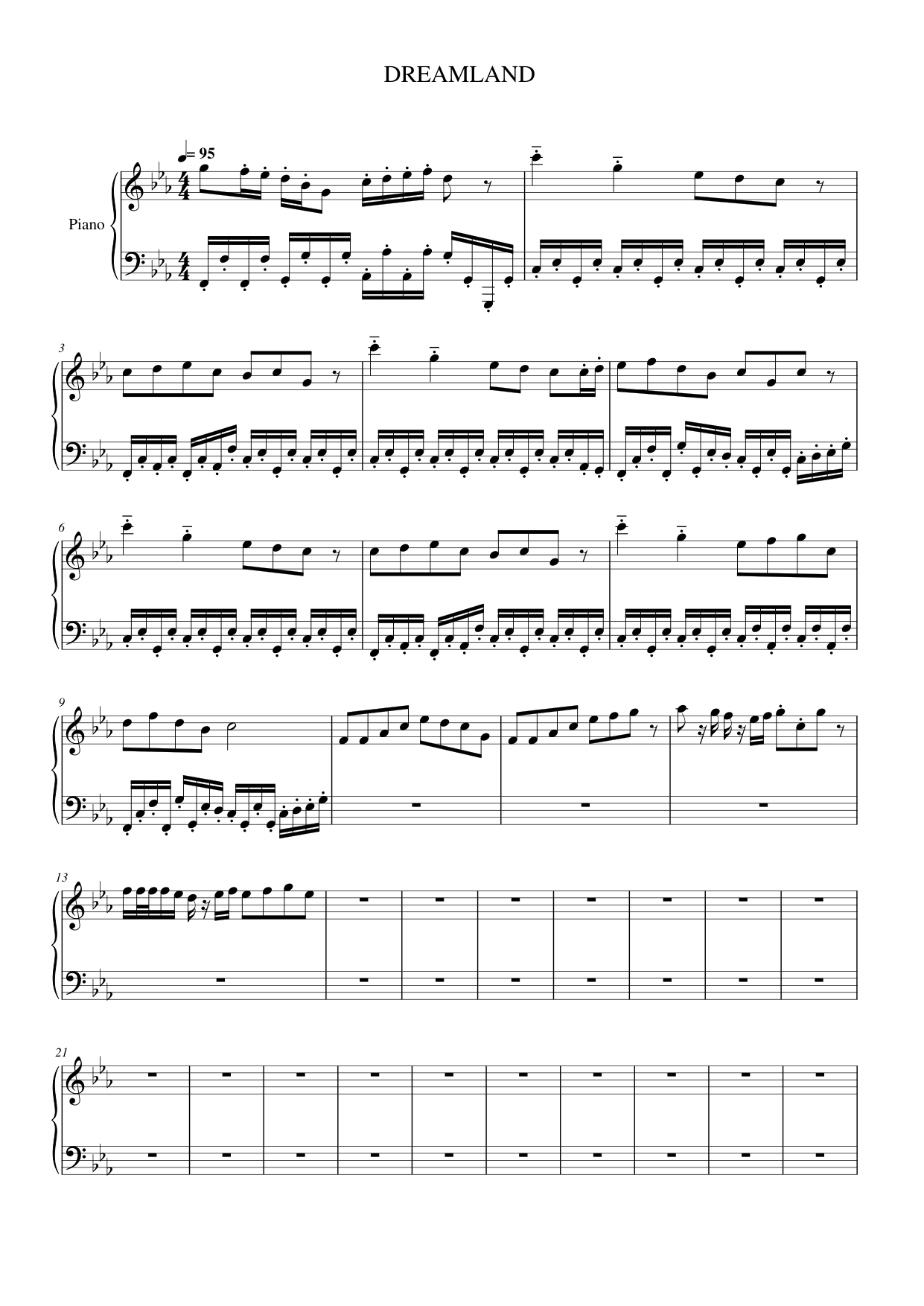 DREAMLAND Piano Sheet Music Page 1 Free PDF