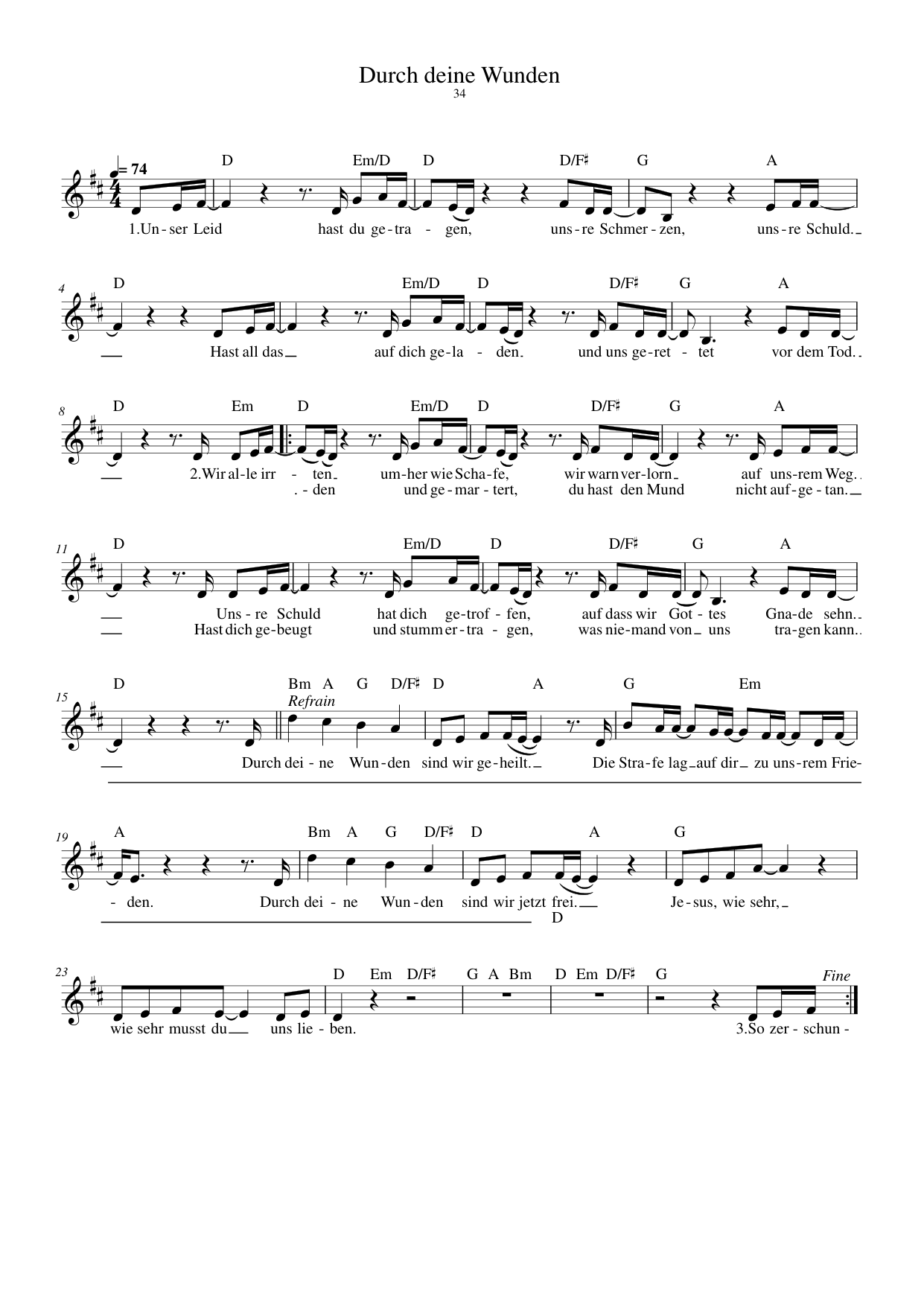 Durch deine Wunden Piano Sheet Music Page 1 Free PDF