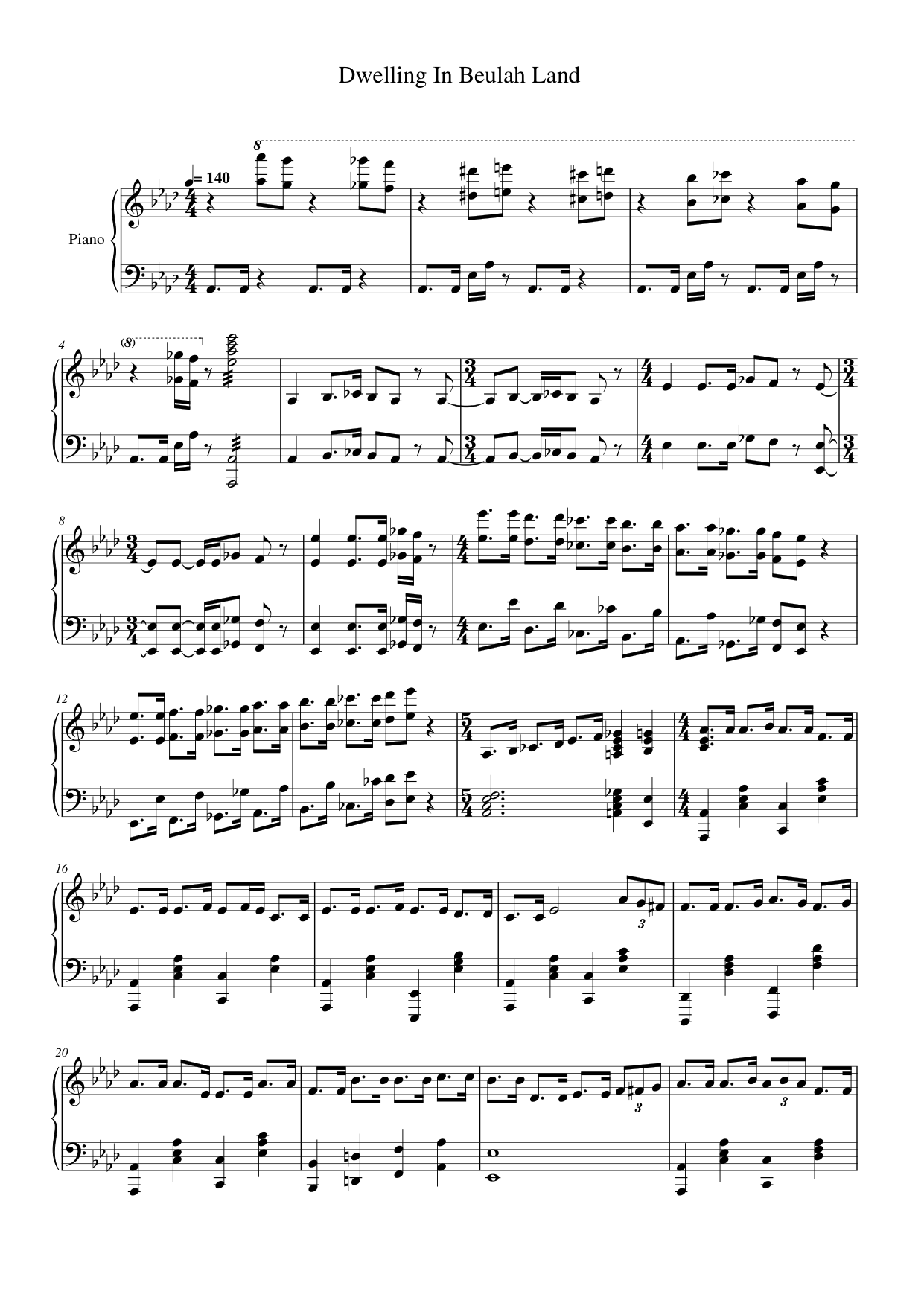 Dwelling in Beulah Land Piano Sheet Music Page 1 Free PDF
