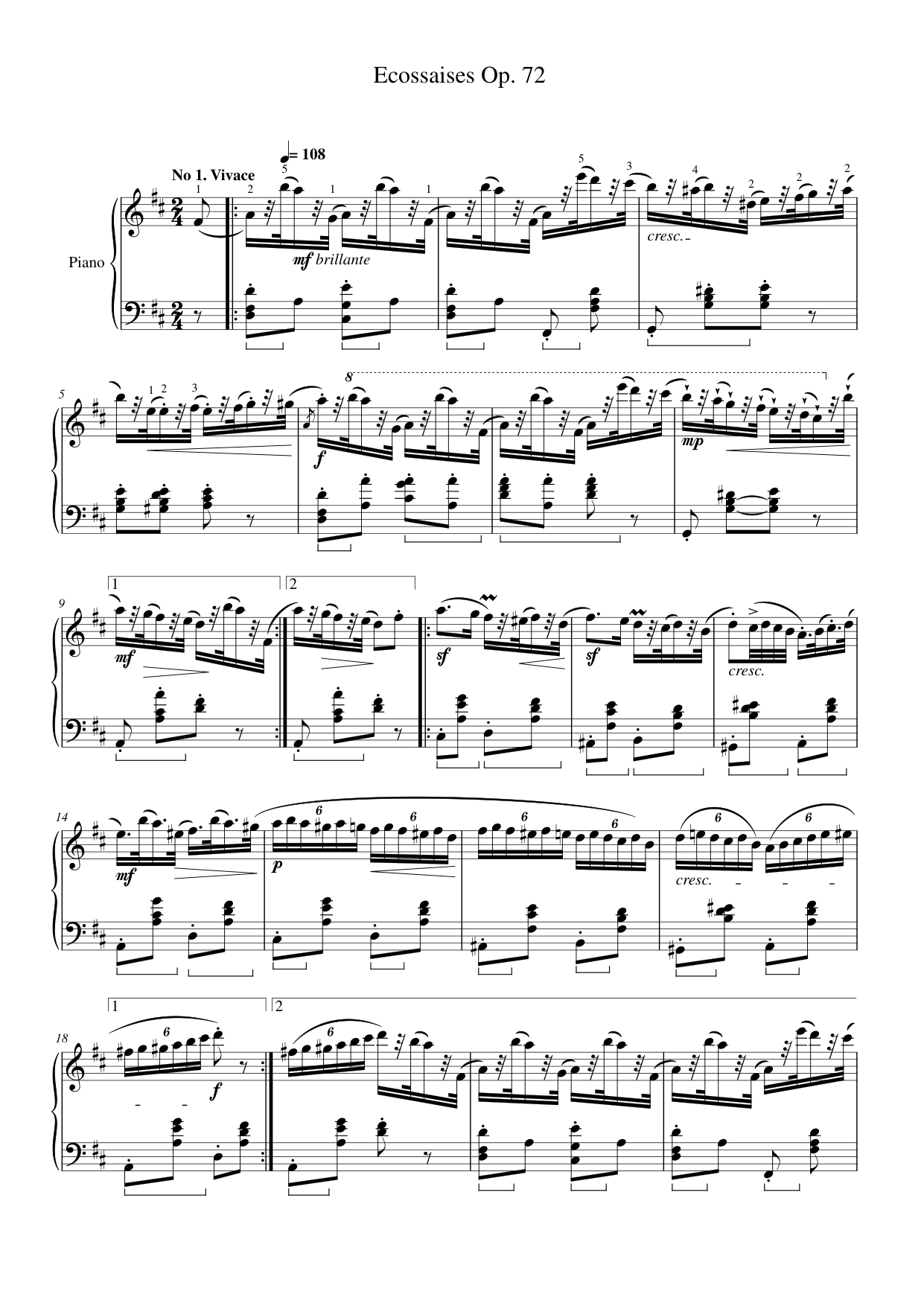 Ecossaises Op. 72 Piano Sheet Music Page 1 Free PDF