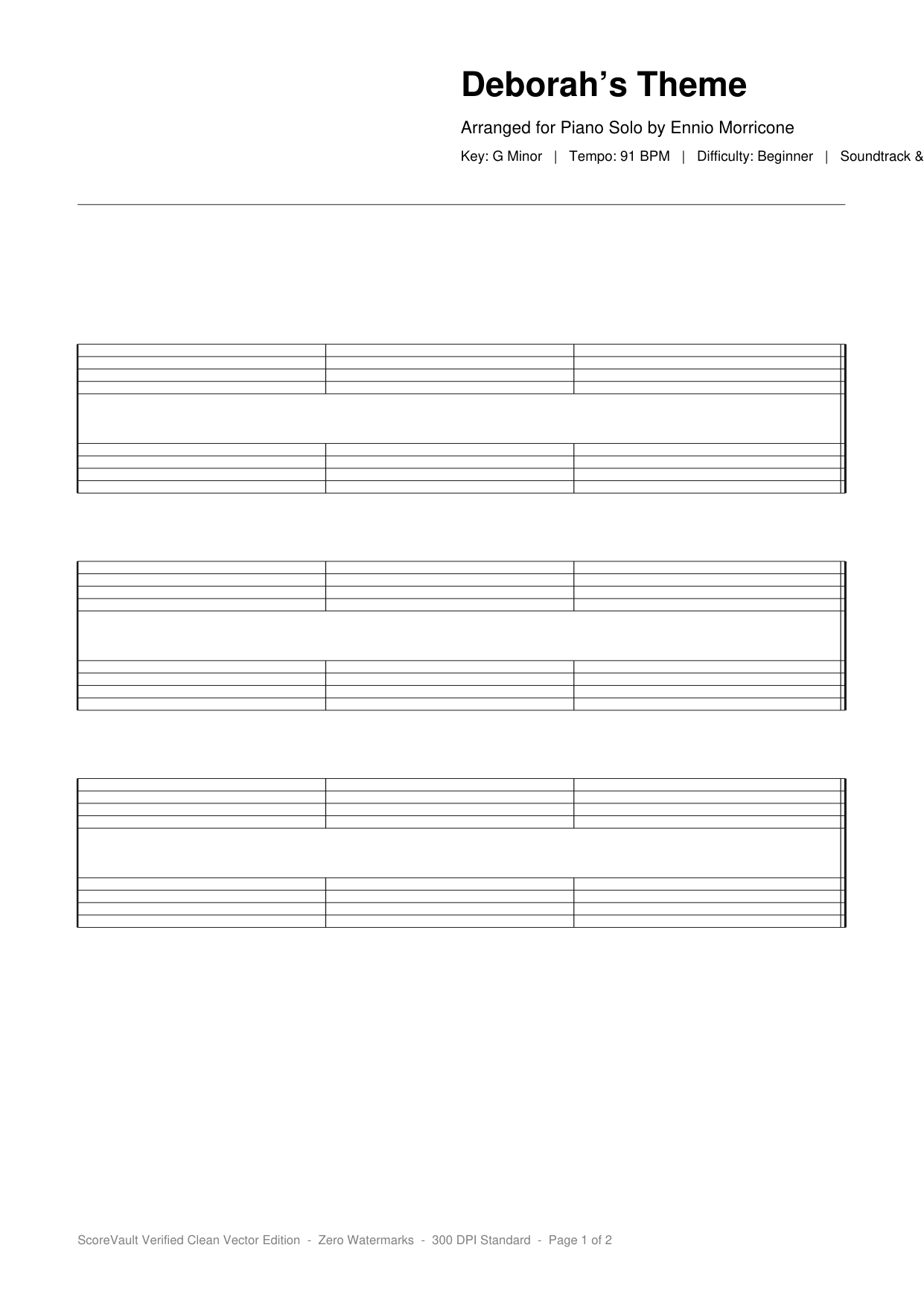 Deborah's Theme Piano Sheet Music Page 1 Free PDF
