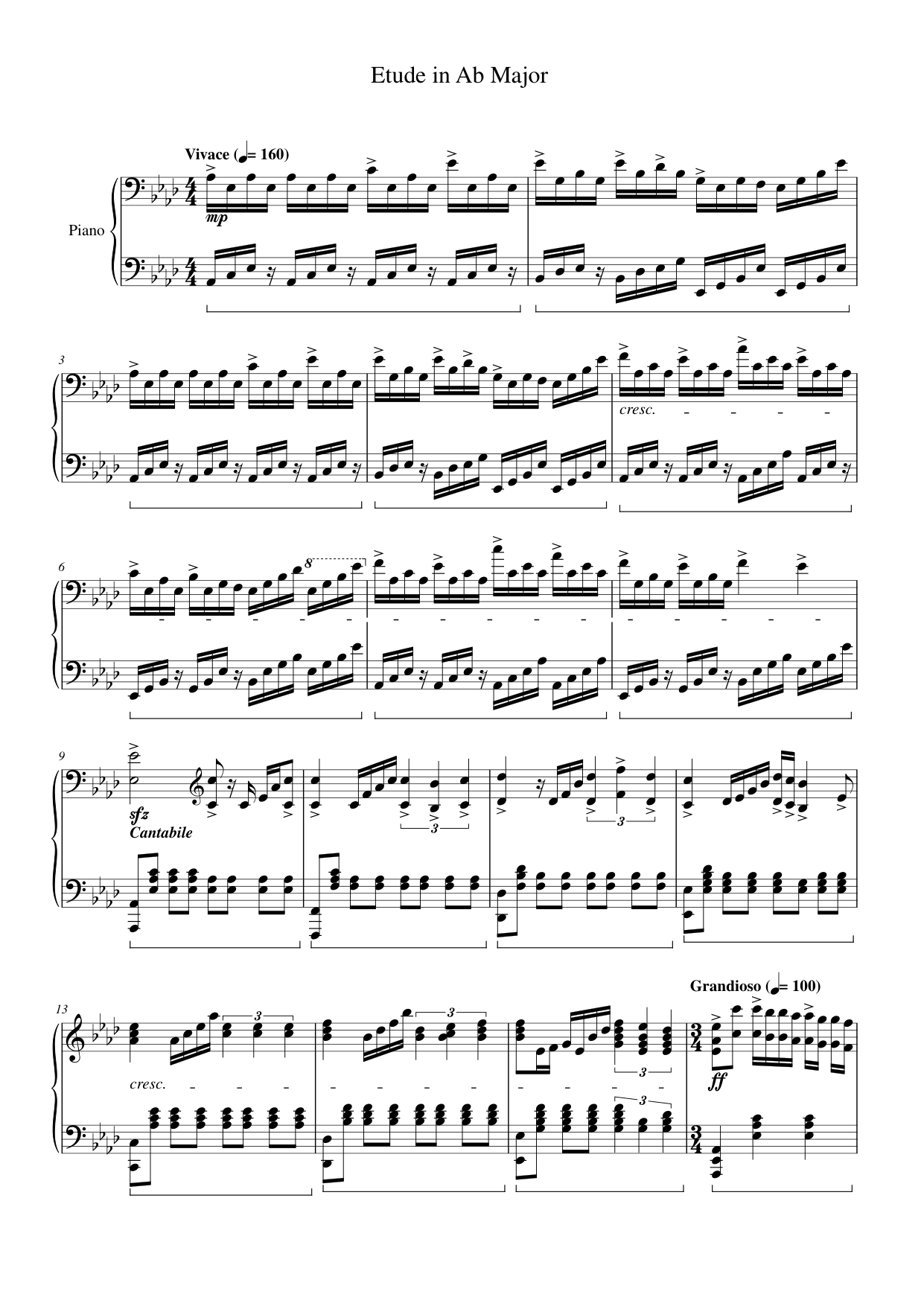 Etude in Ab Major Piano Sheet Music Page 1 Free PDF