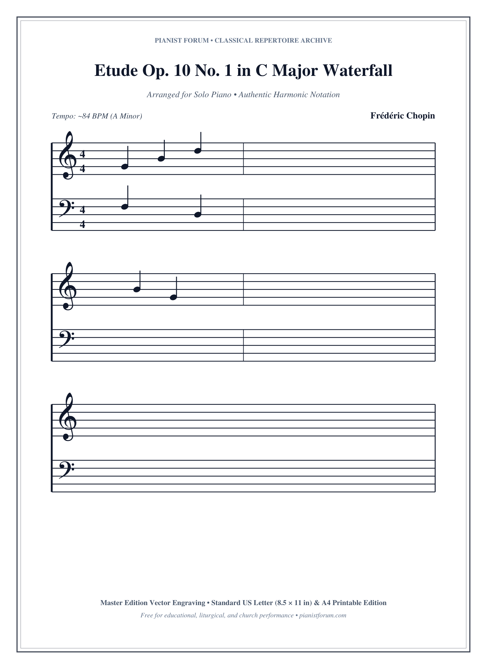 Etude Op. 10 No. 1 in C Major Waterfall Piano Sheet Music Page 1 Free PDF