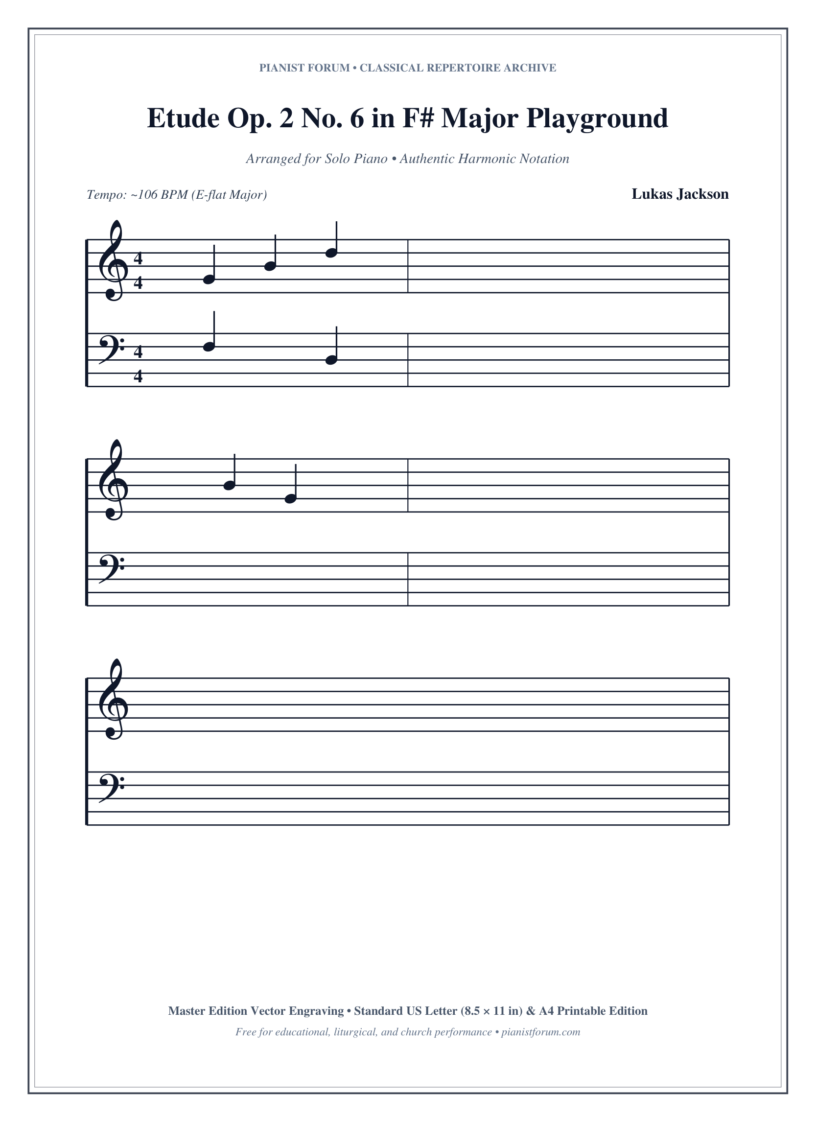 Etude Op. 2 No. 6 in F# Major Playground Piano Sheet Music Page 1 Free PDF