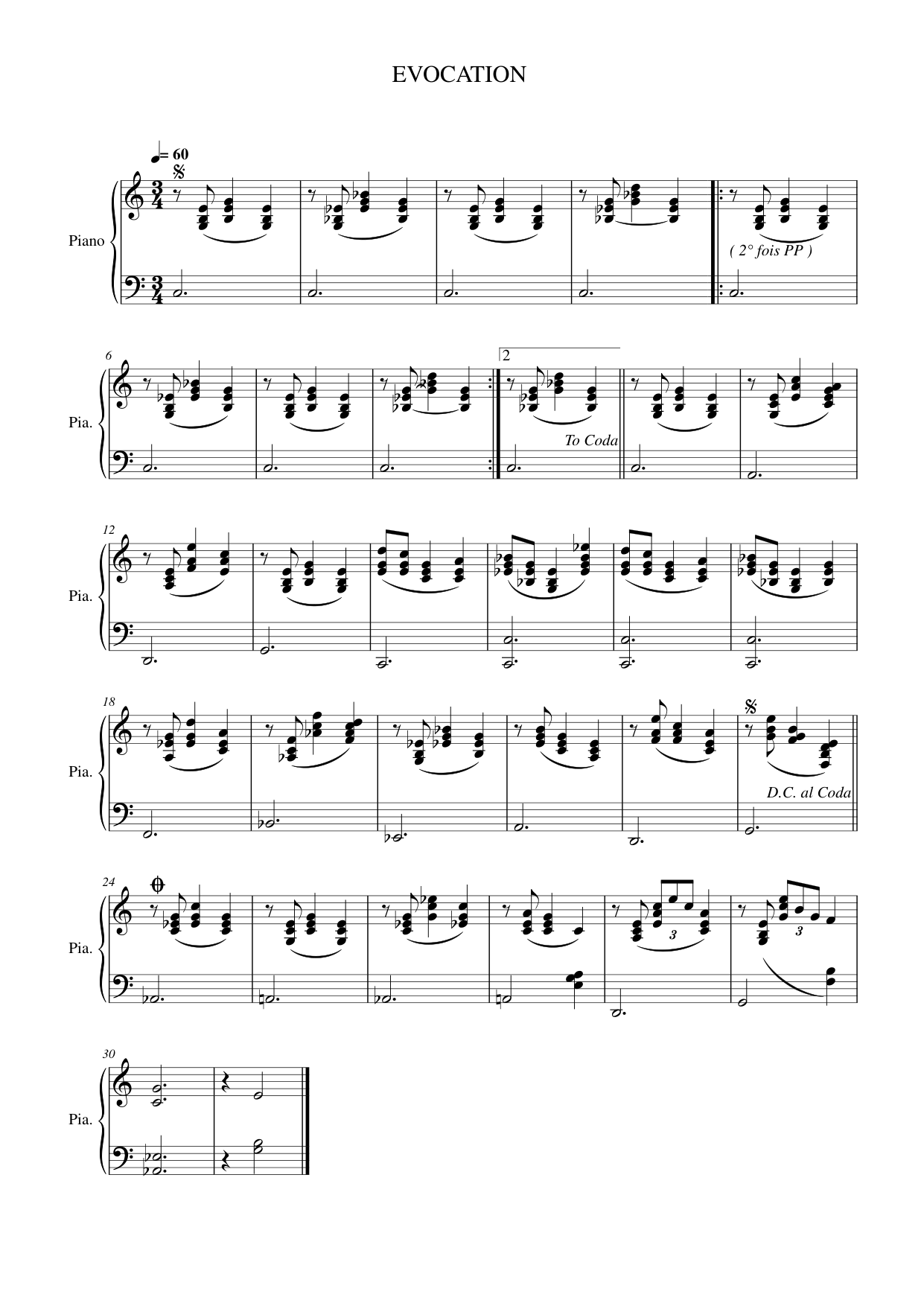 EVOCATION Piano Sheet Music Page 1 Free PDF