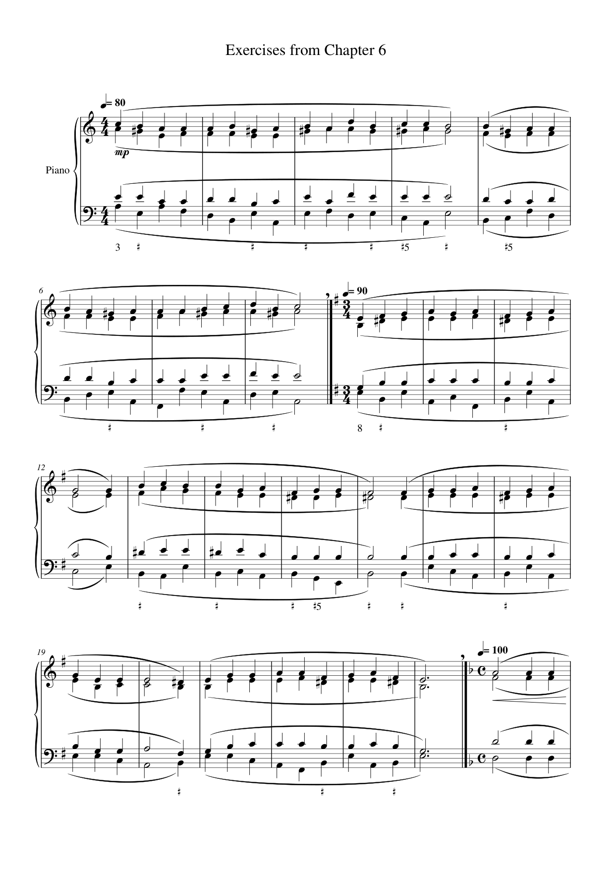 Exercises from Chapter 6 Piano Sheet Music Page 1 Free PDF