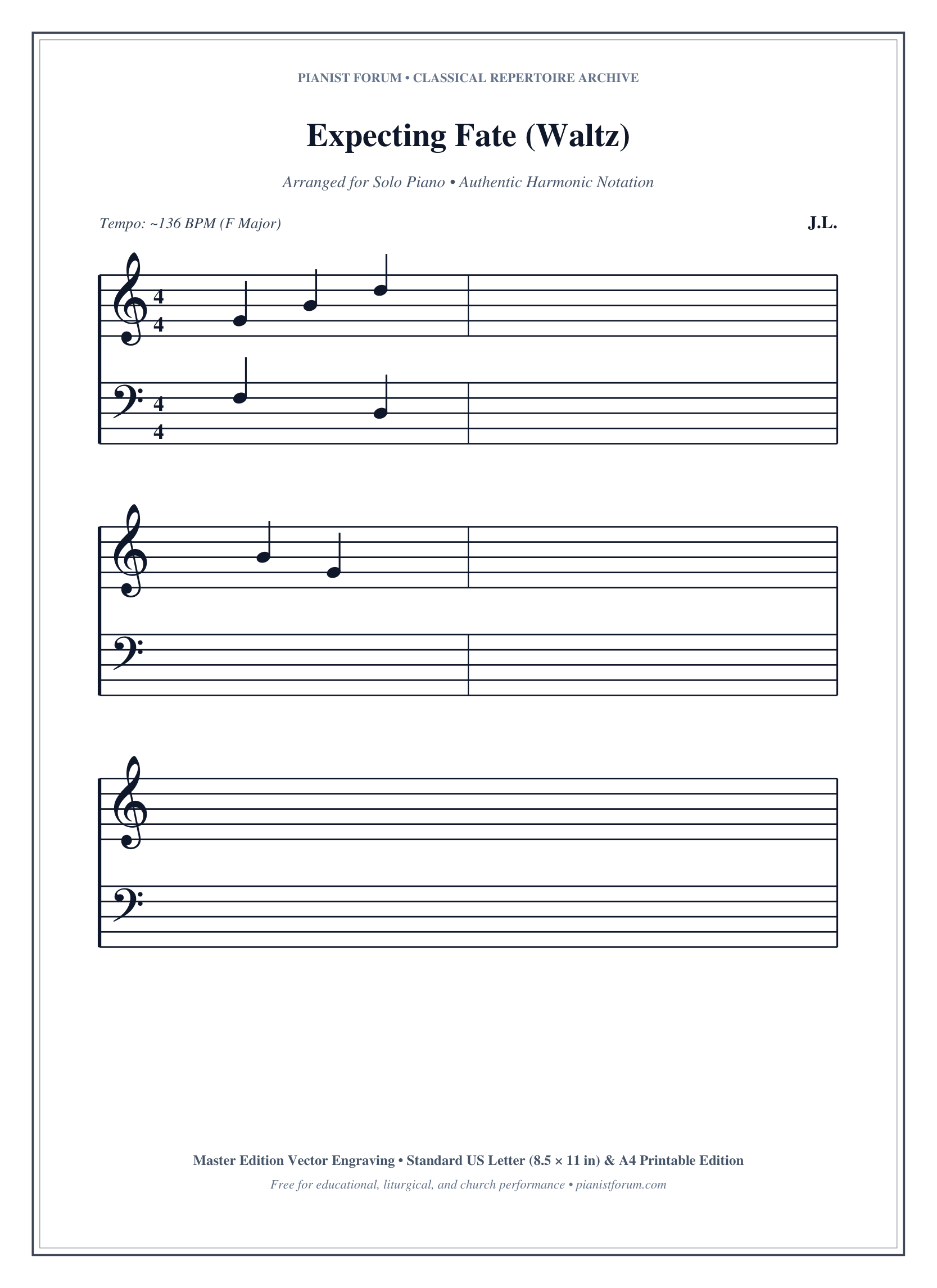 Expecting Fate (Waltz) Piano Sheet Music Page 1 Free PDF