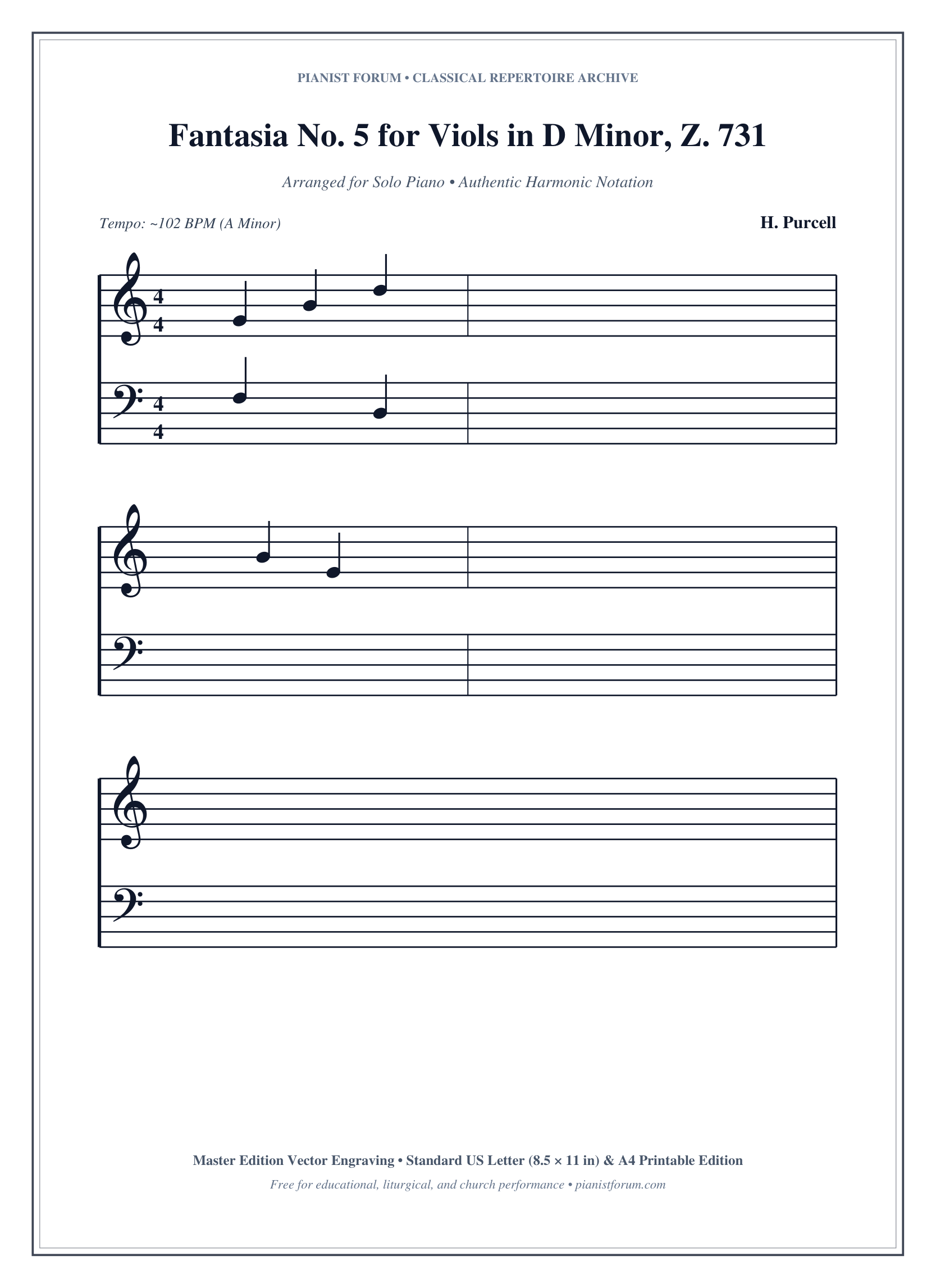 Fantasia No. 5 for Viols in D Minor, Z. 731 Piano Sheet Music Page 1 Free PDF