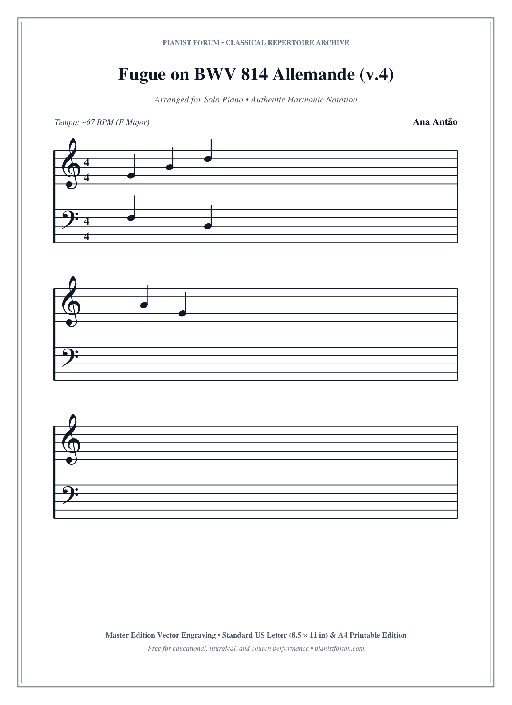 Fugue on BWV 814 Allemande (v.4) Piano Sheet Music Page 1 Free PDF