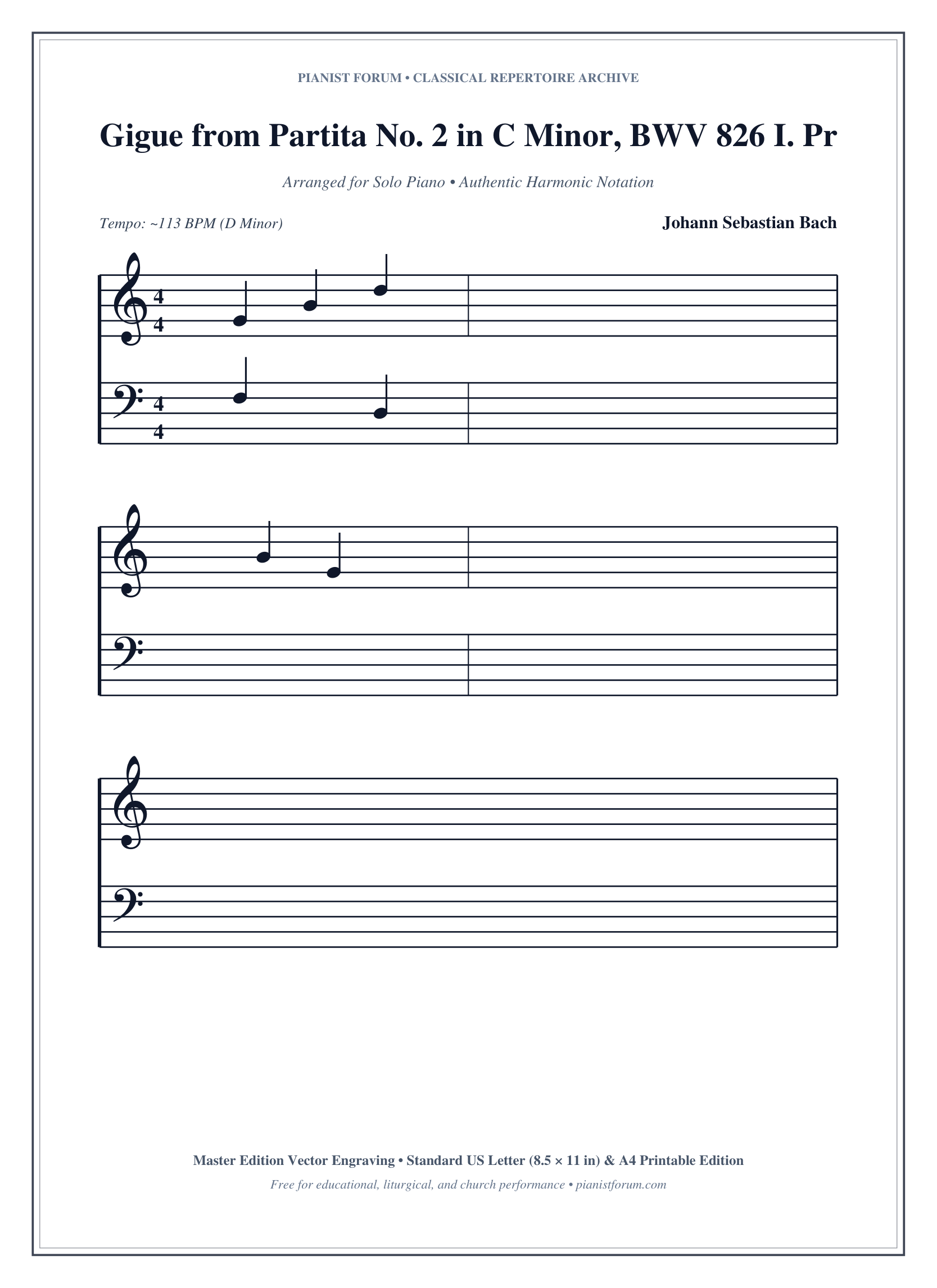Gigue from Partita No. 2 in C Minor, BWV 826 I. Preludio Piano Sheet Music Page 1 Free PDF