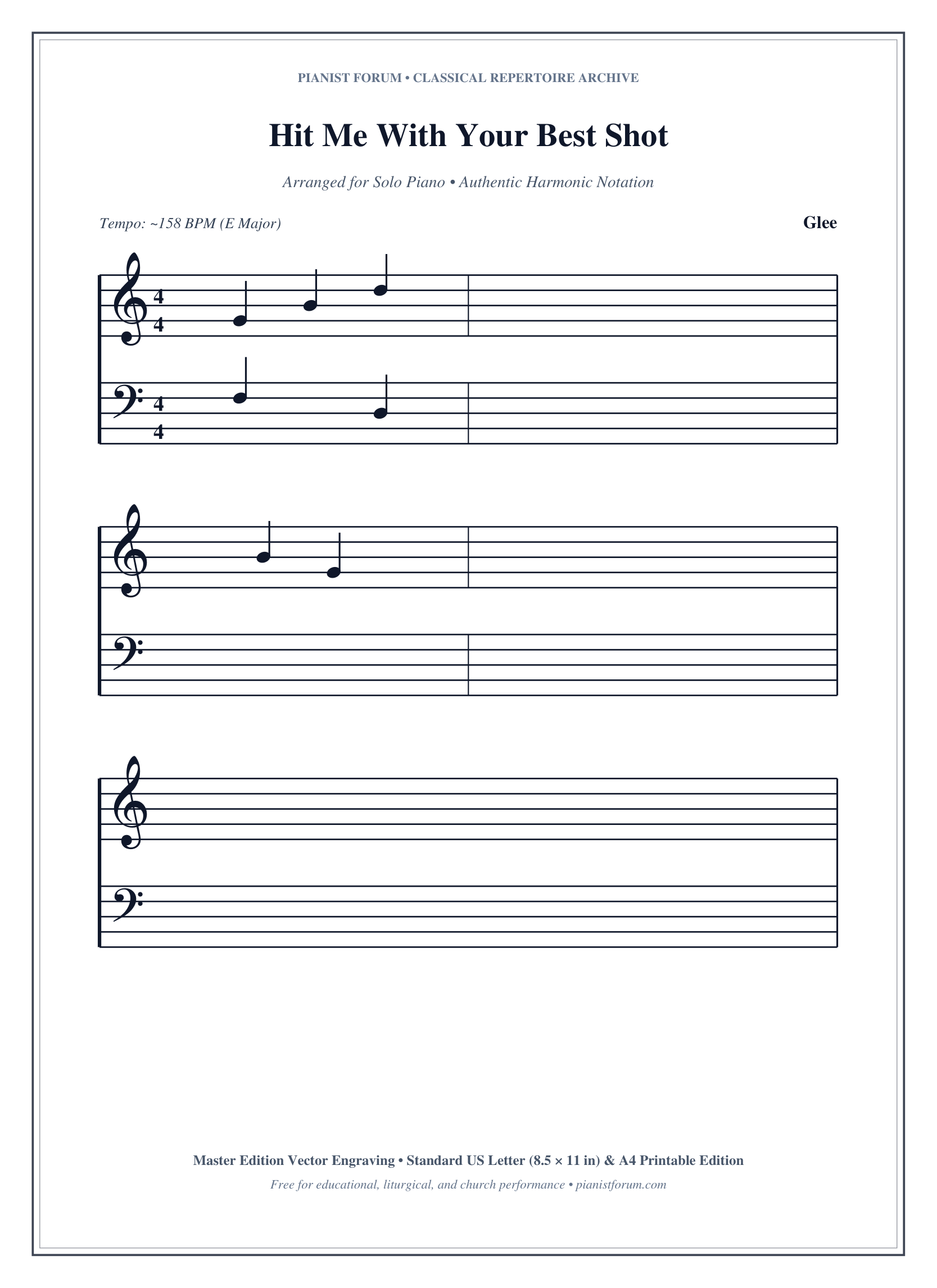 Hit Me With Your Best Shot Piano Sheet Music Page 1 Free PDF