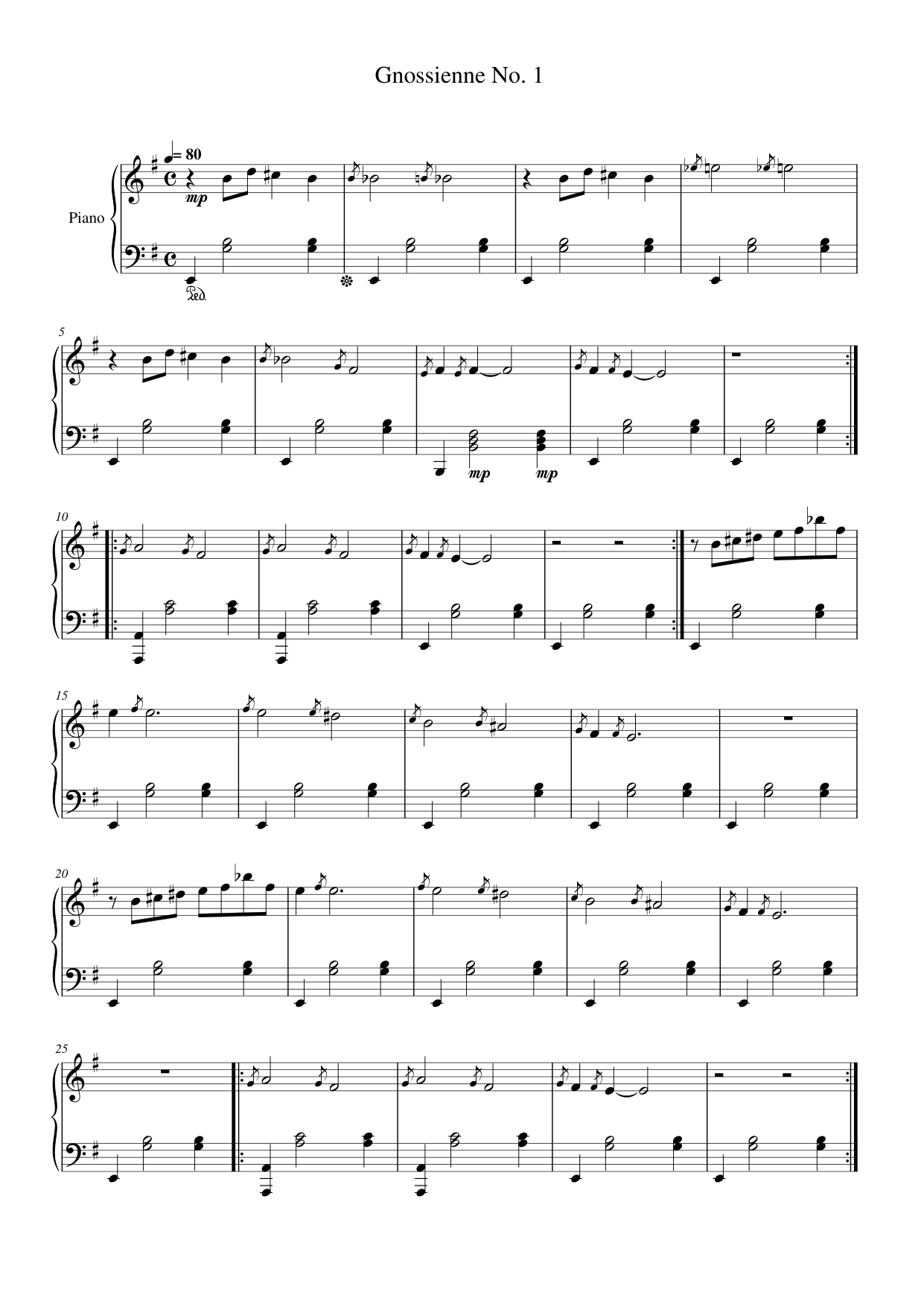 Gnossienne No. 1 Piano Sheet Music Page 1 Free PDF