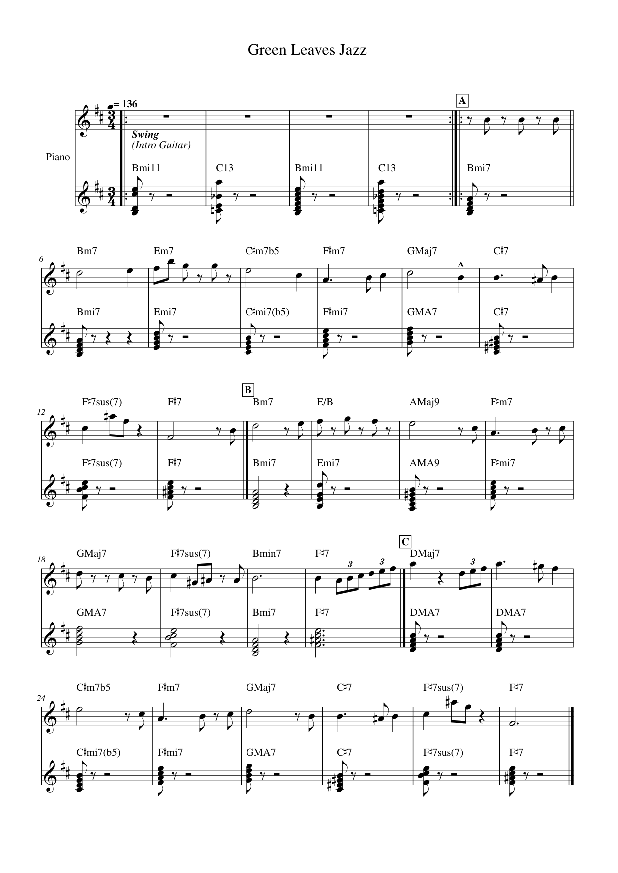 Green Leaves Jazz Piano Sheet Music Page 1 Free PDF