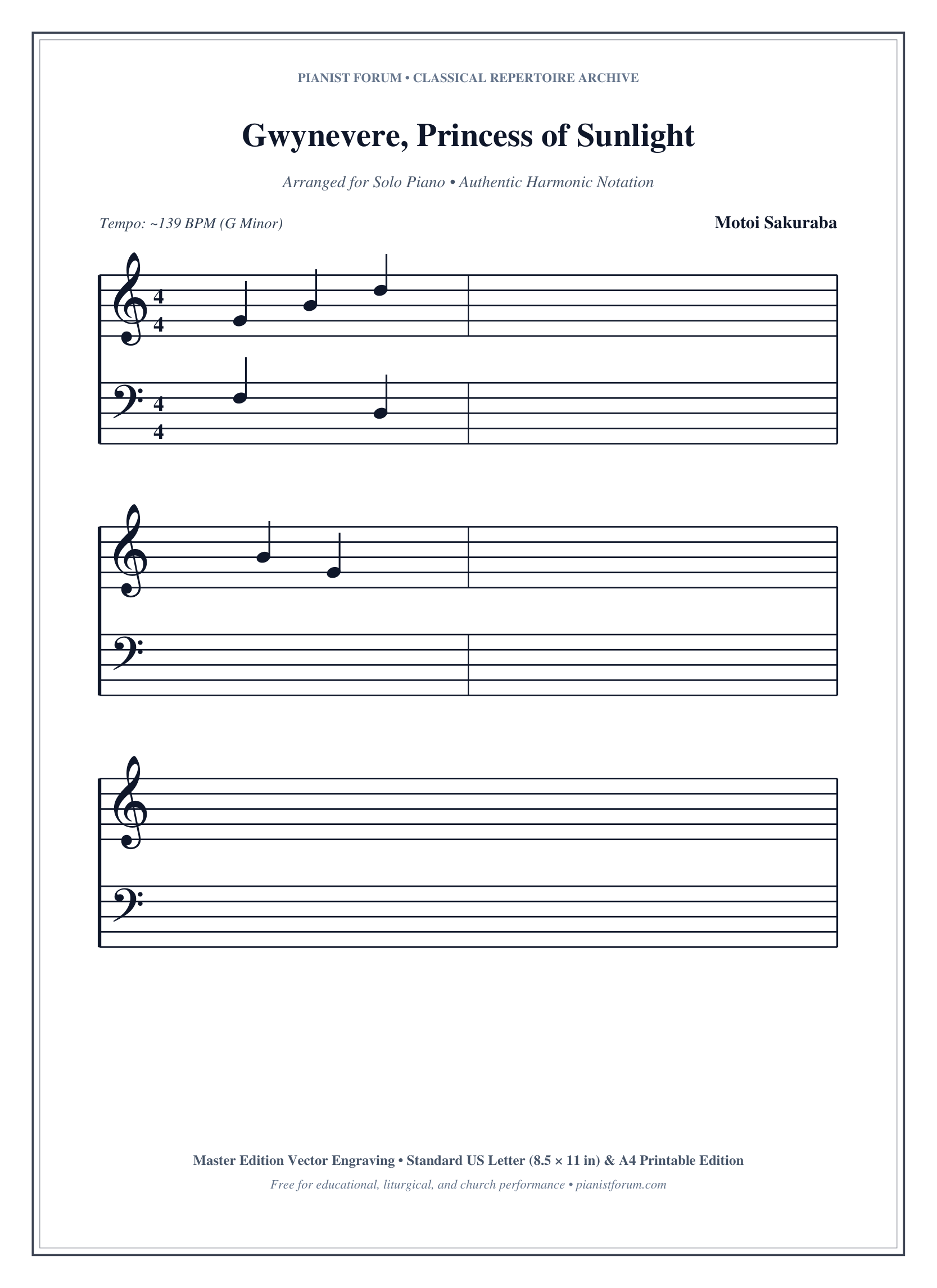 Gwynevere, Princess of Sunlight Piano Sheet Music Page 1 Free PDF