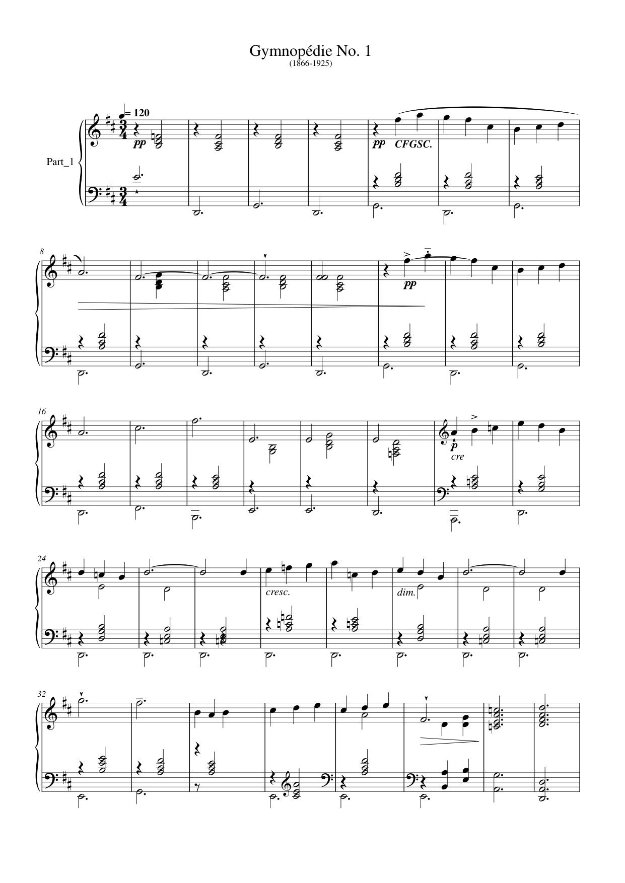 Gymnopédie No. 1 Piano Sheet Music Page 1 Free PDF