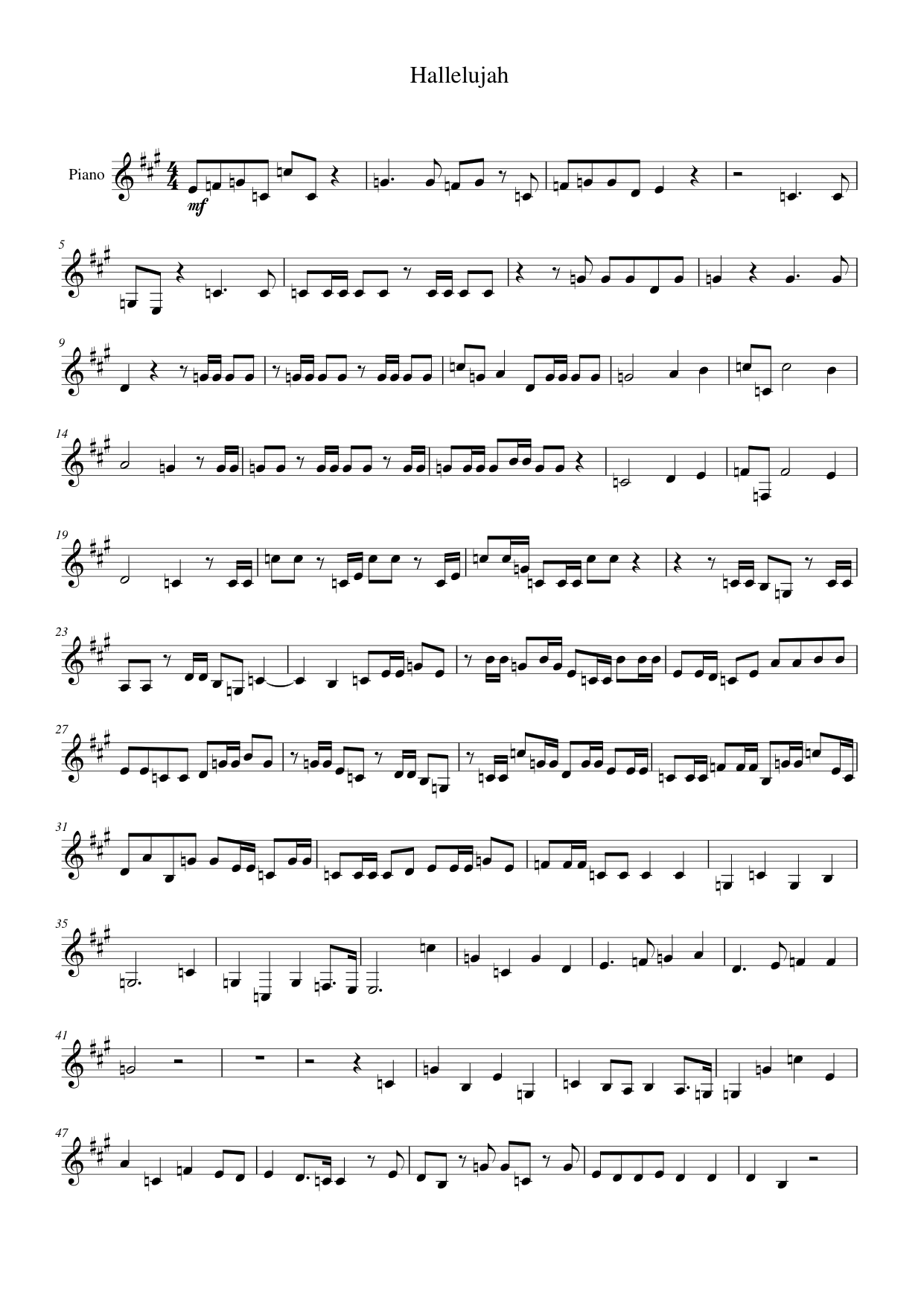 Hallelujah Piano Sheet Music Free PDF