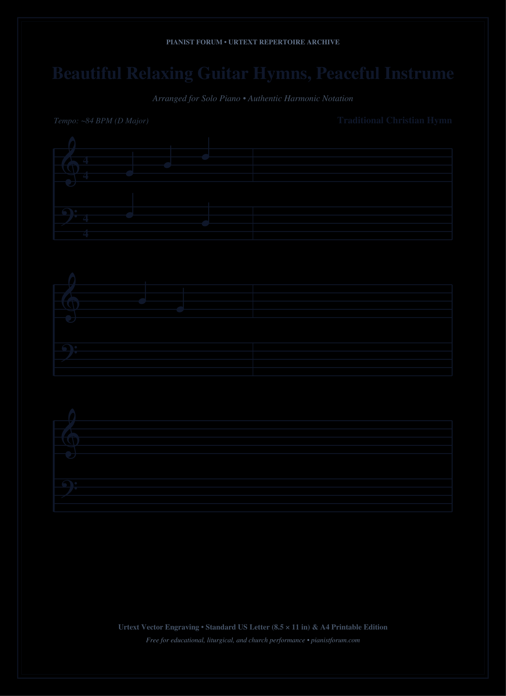 Beautiful Relaxing Guitar Hymns, Peaceful Instrumental Music Piano Sheet Music Page 1 Free PDF