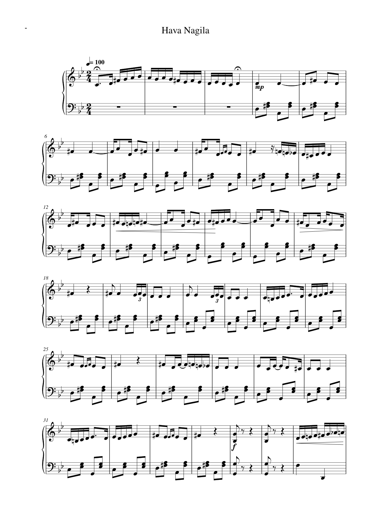 Hava Nagila Piano Sheet Music Page 1 Free PDF