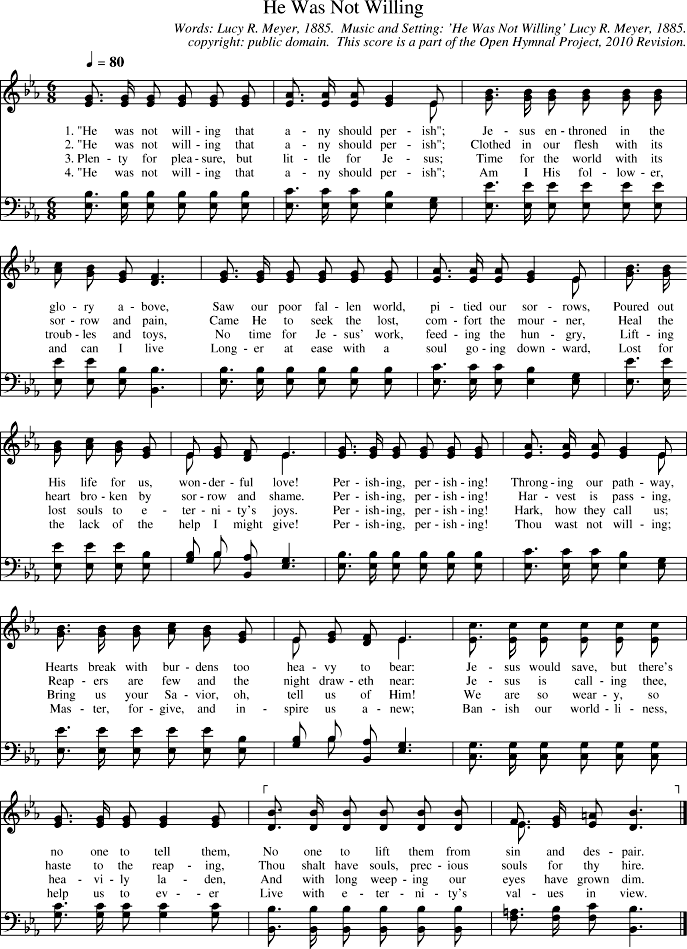 He Was Not Willing Piano Sheet Music Page 1 Free PDF