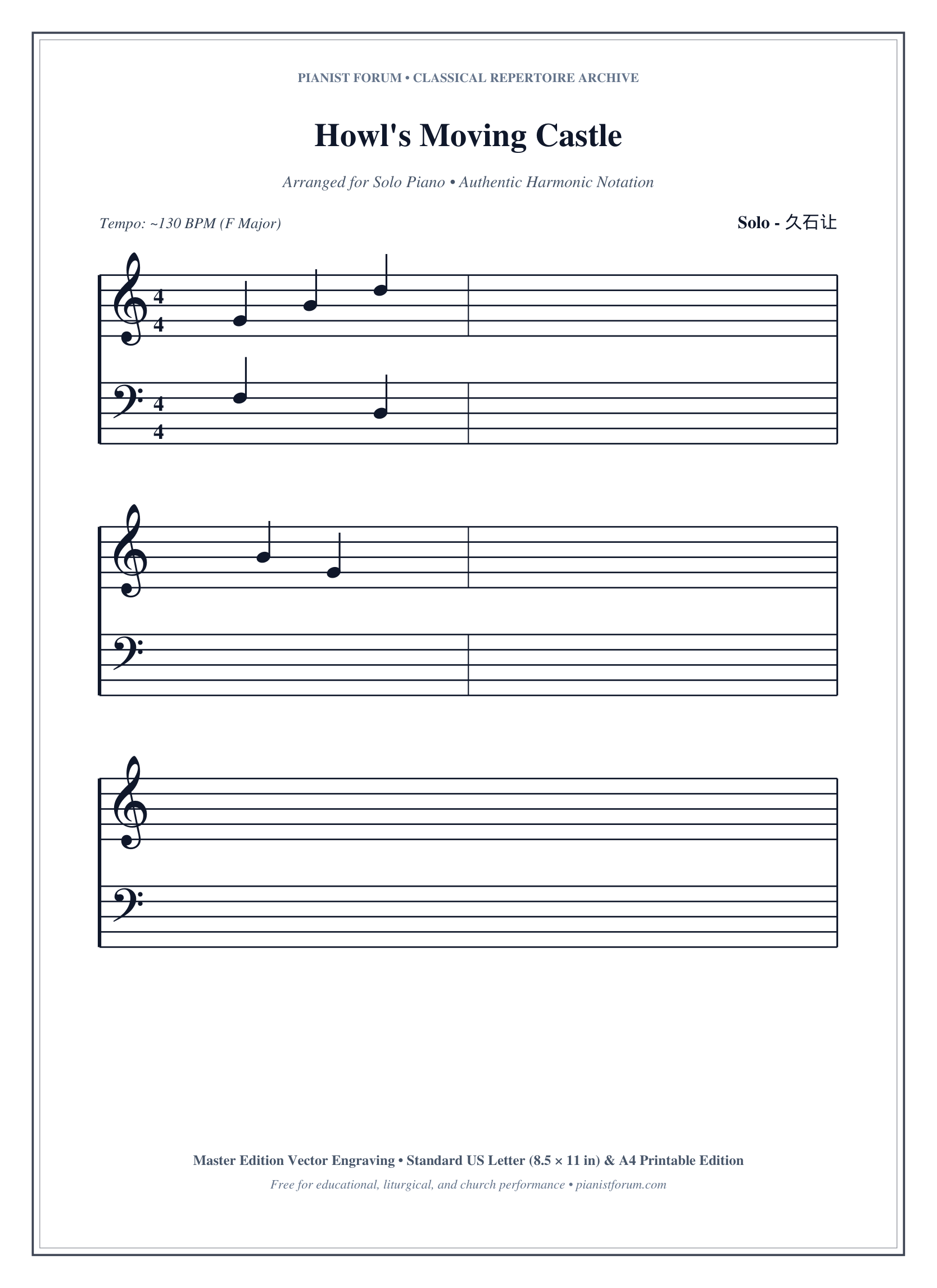 Howl's Moving Castle Piano Sheet Music Free PDF