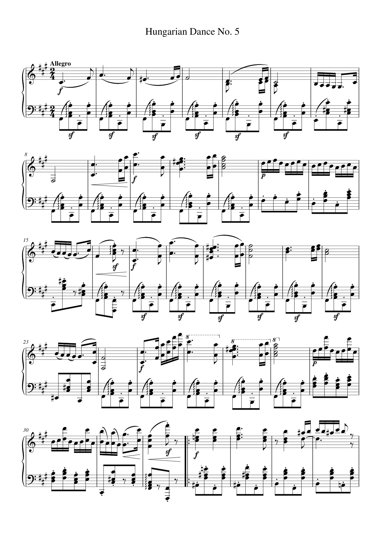 Hungarian Dance No. 5 Piano Sheet Music Page 1 Free PDF