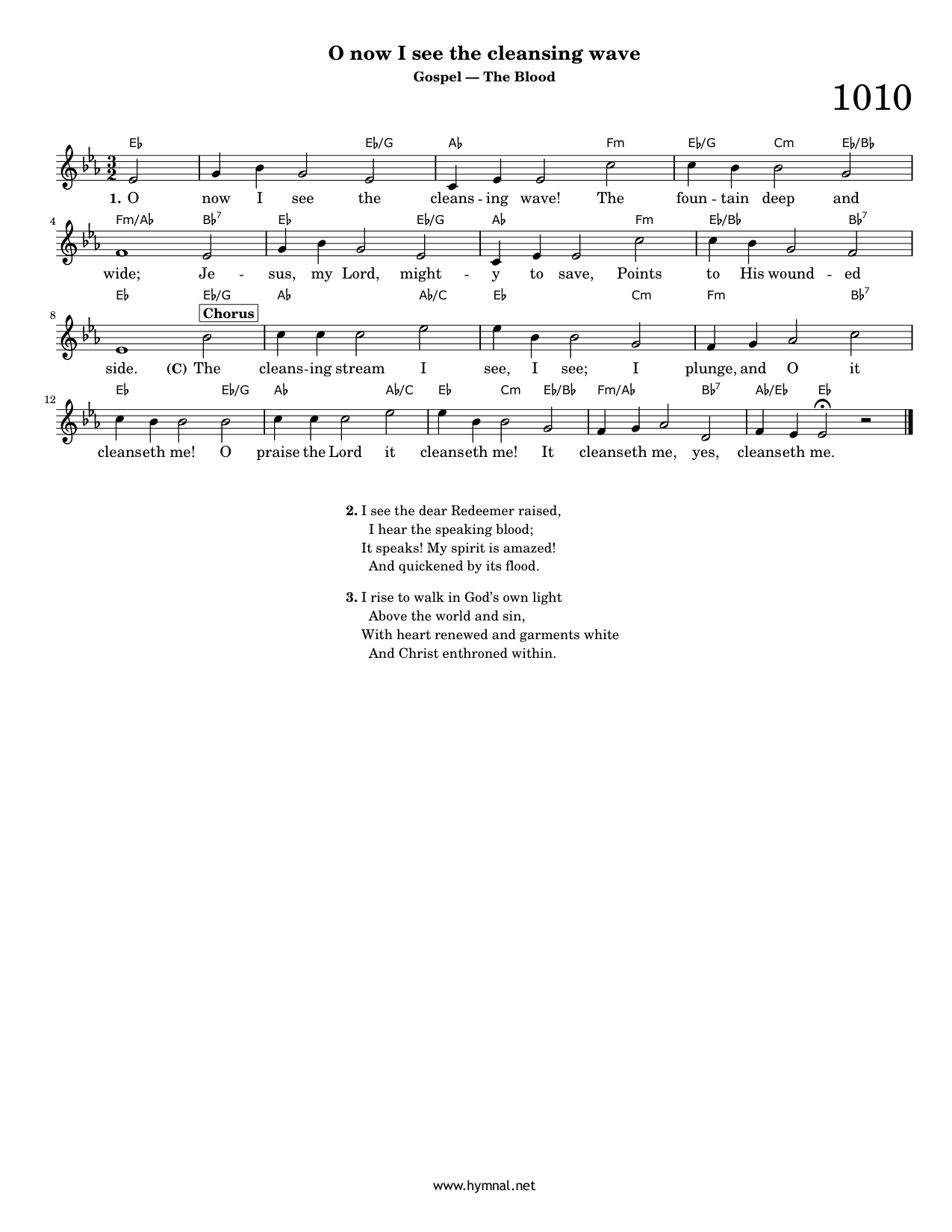 O now I see the cleansing wave (Hymn 1010) Piano Sheet Music Page 1 Free PDF