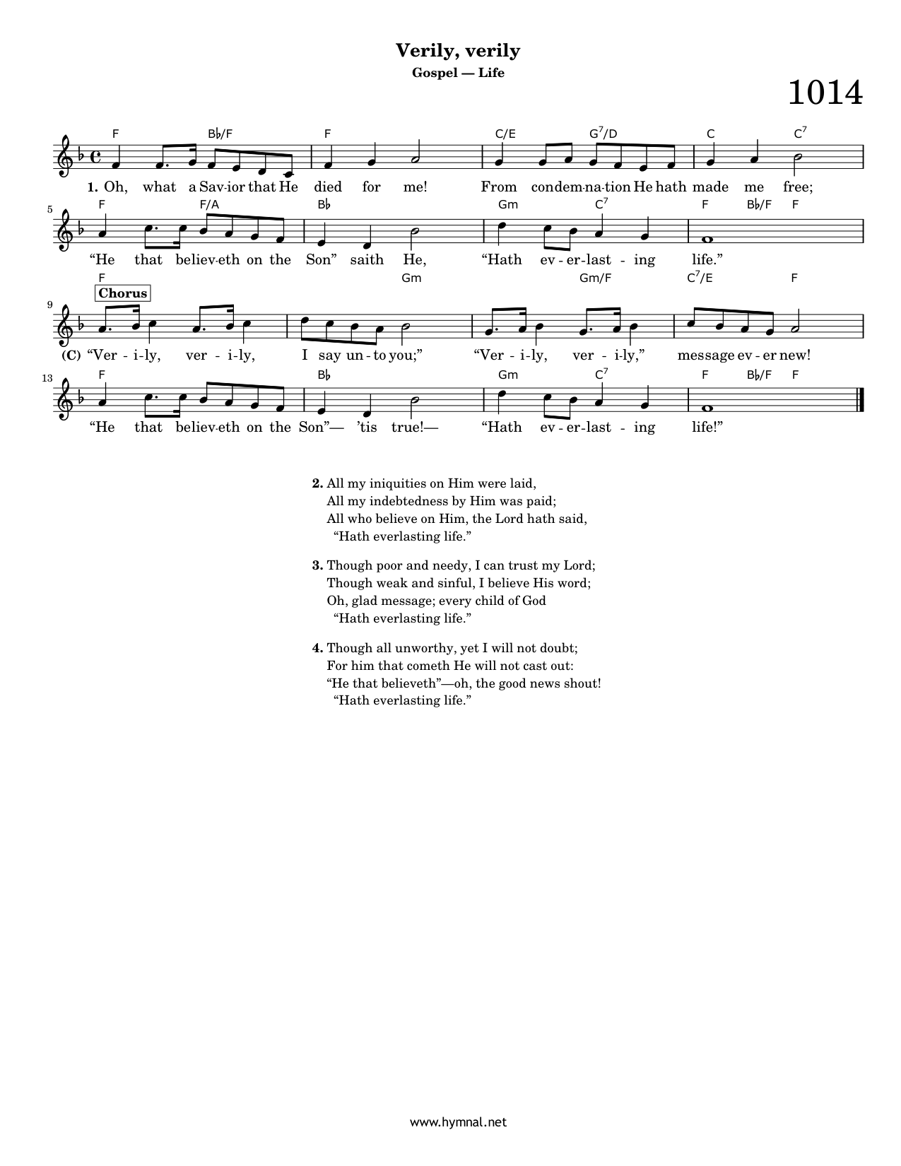 Verily, verily (Hymn 1014) Piano Sheet Music Page 1 Free PDF