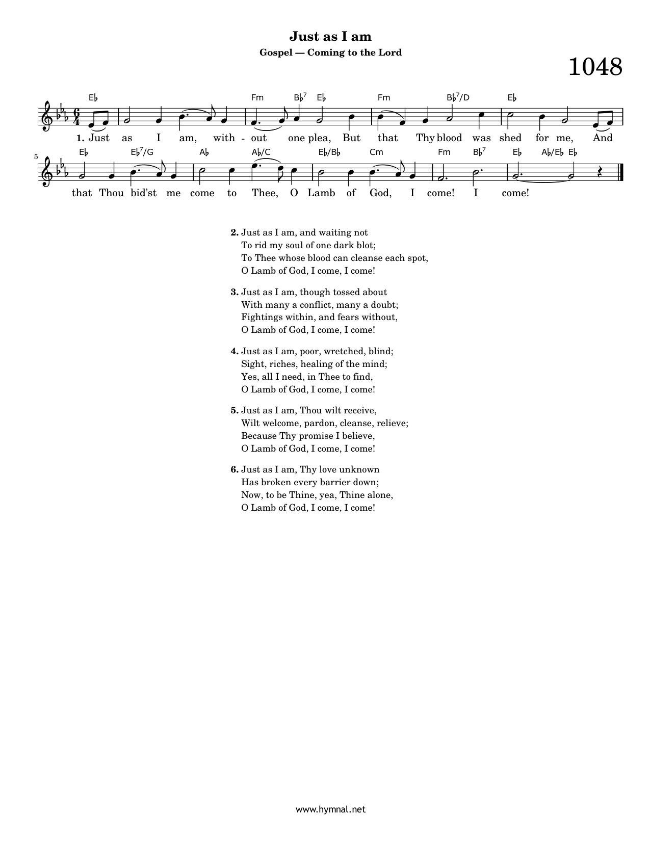 Just as I am (Hymn 1048) Piano Sheet Music Page 1 Free PDF