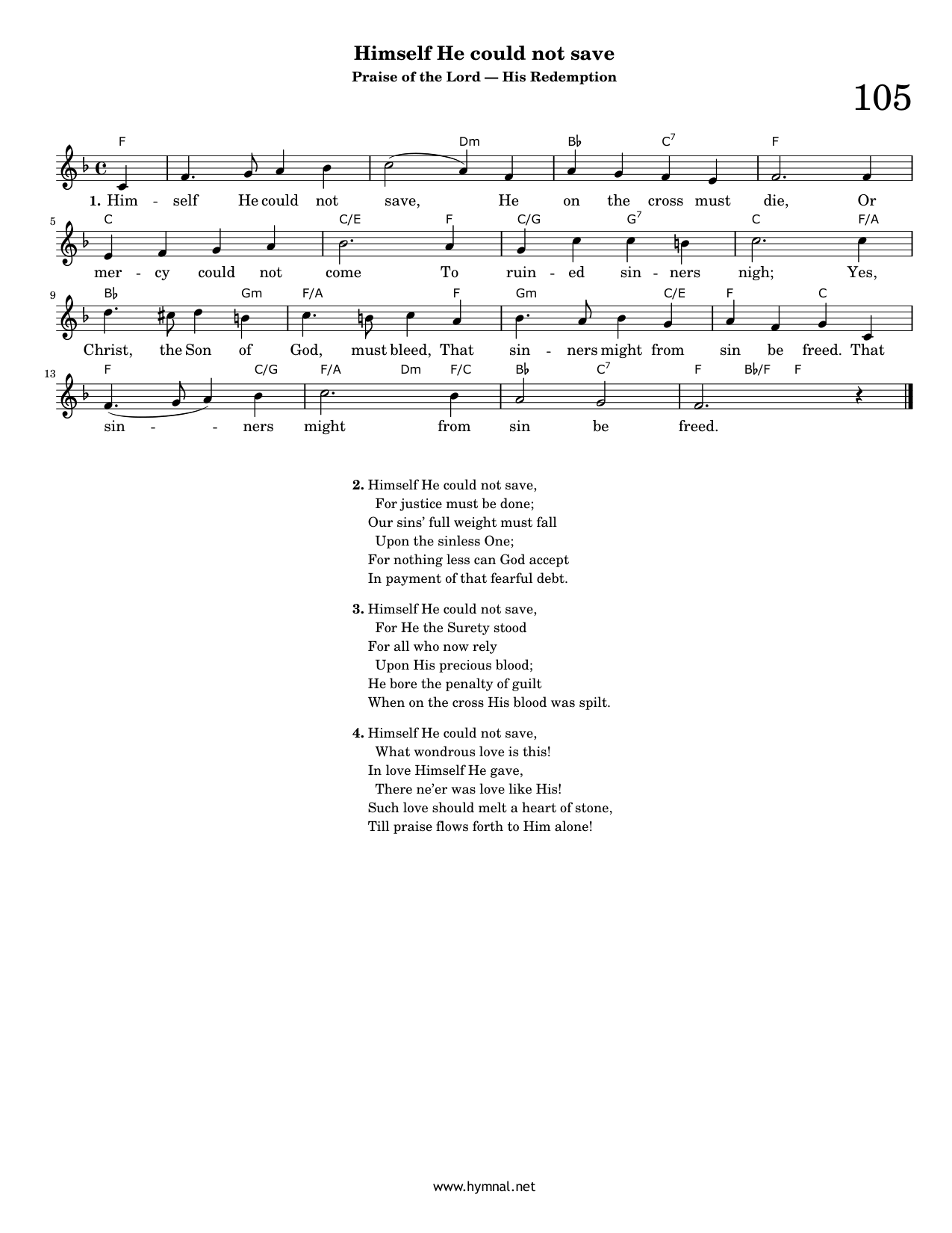 Himself He could not save (Hymn 105) Piano Sheet Music Page 1 Free PDF
