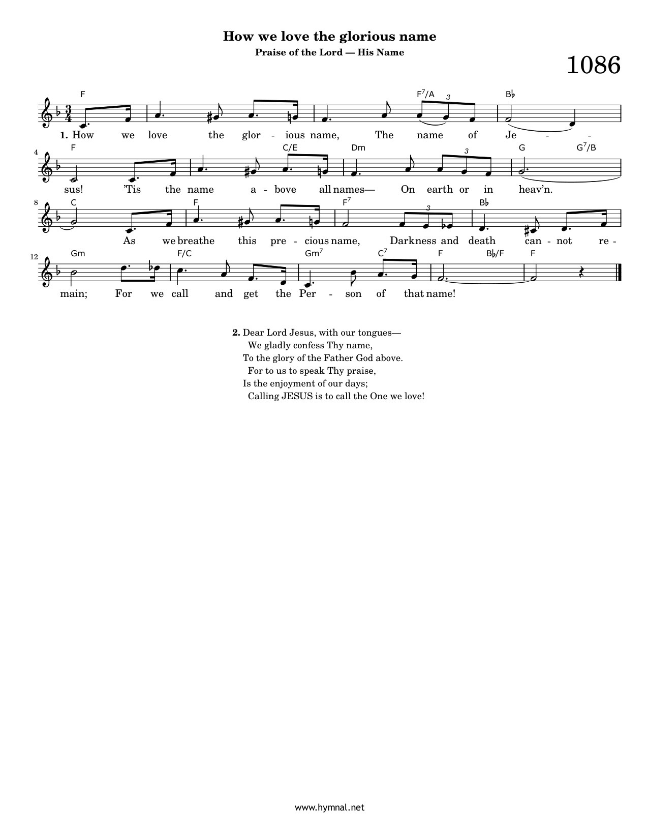 How we love the glorious name (Hymn 1086) Piano Sheet Music Page 1 Free PDF