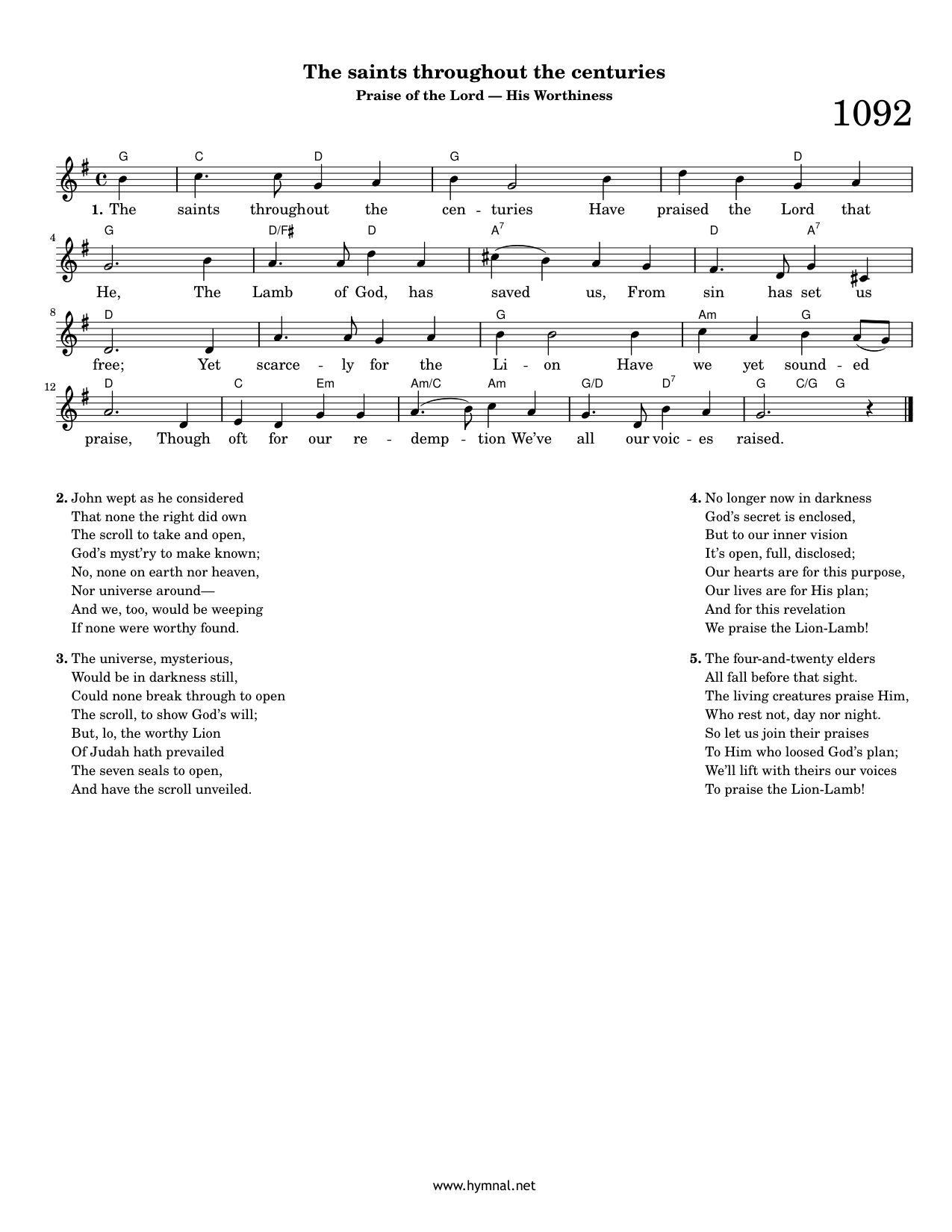 The saints throughout the centuries (Hymn 1092) Piano Sheet Music Page 1 Free PDF
