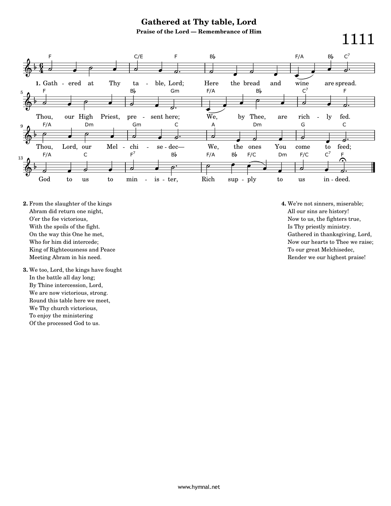 Gathered at Thy table, Lord (Hymn 1111) Piano Sheet Music Page 1 Free PDF