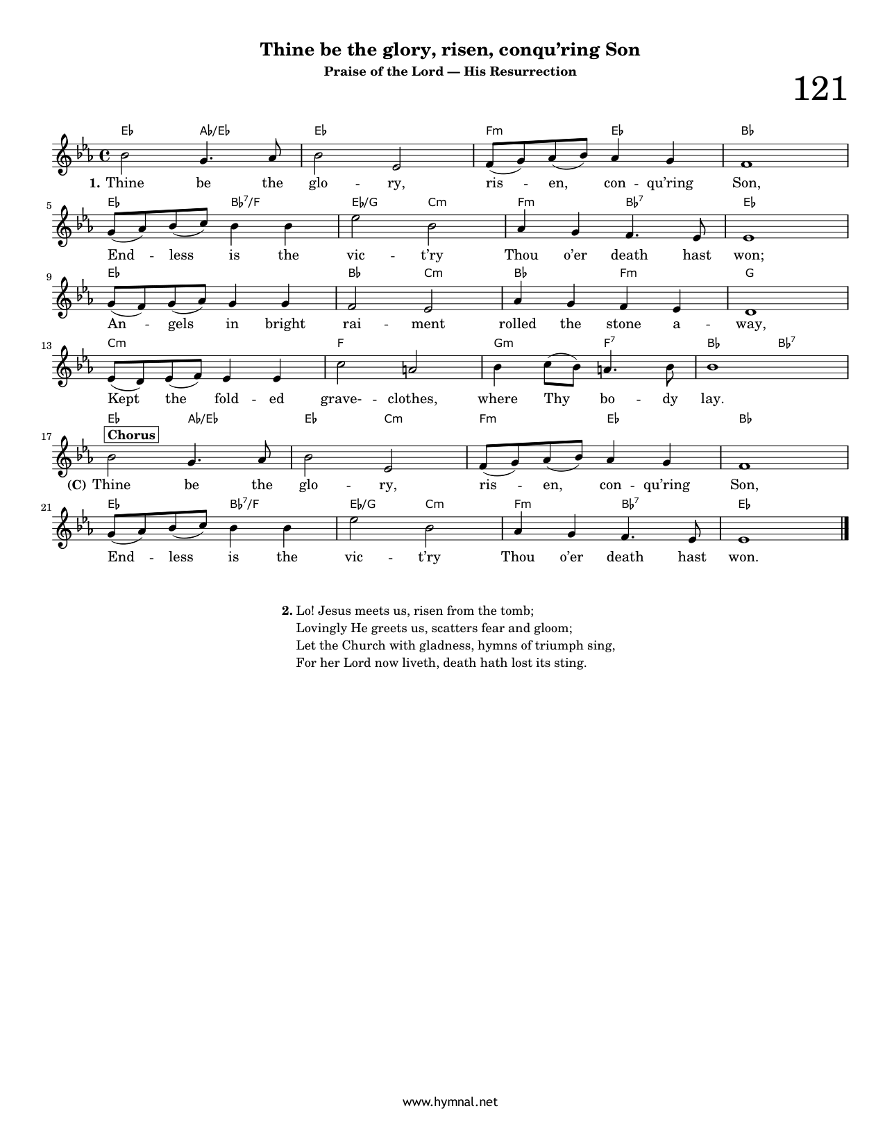 Thine be the glory, risen, conqu'ring Son (Hymn 121) Piano Sheet Music Page 1 Free PDF