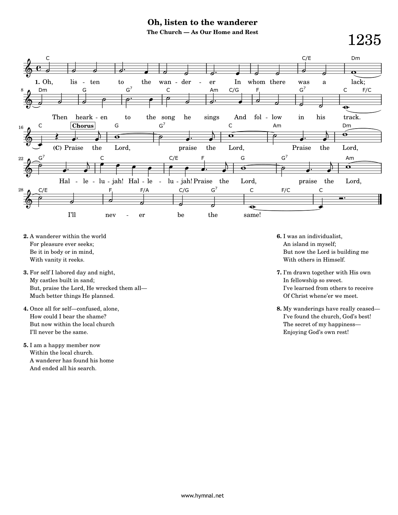 Oh, listen to the wanderer (Hymn 1235) Piano Sheet Music Page 1 Free PDF