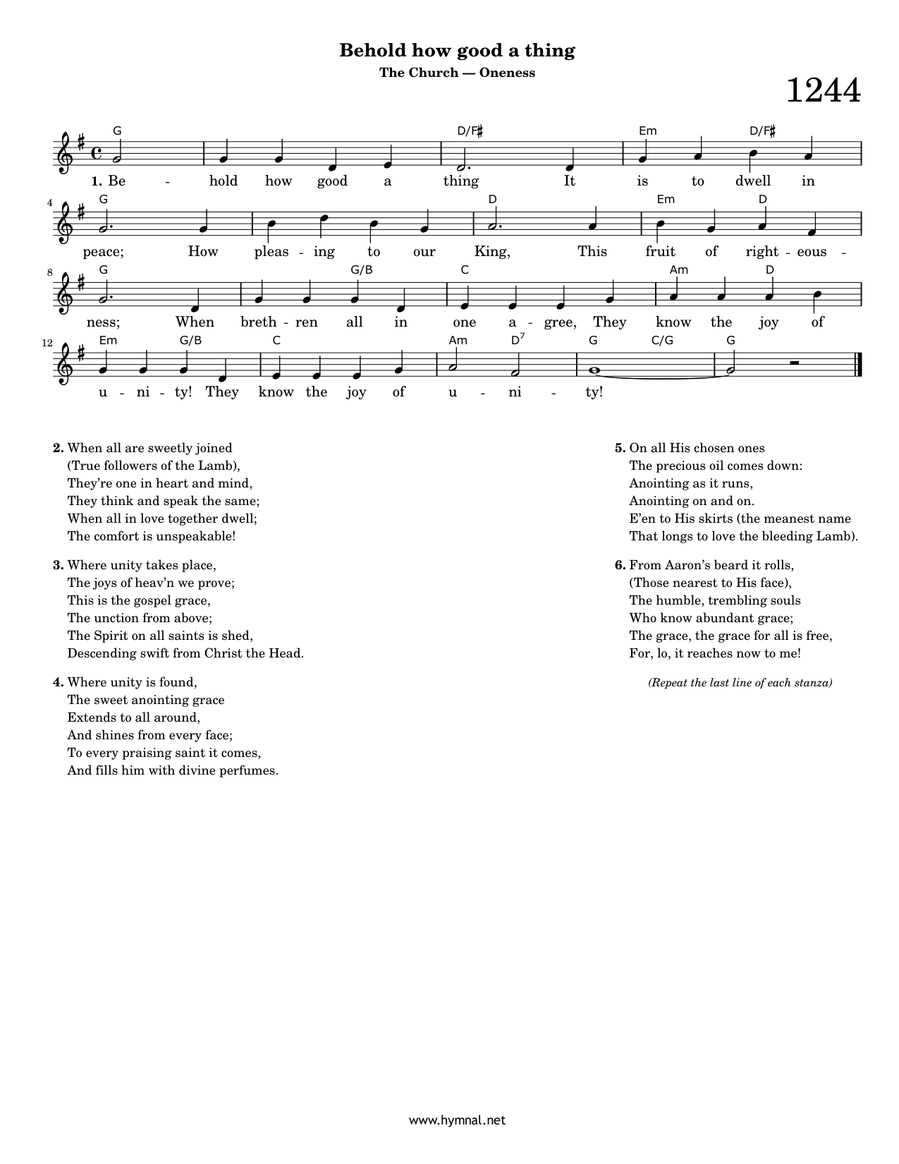 Behold how good a thing (Hymn 1244) Piano Sheet Music Page 1 Free PDF