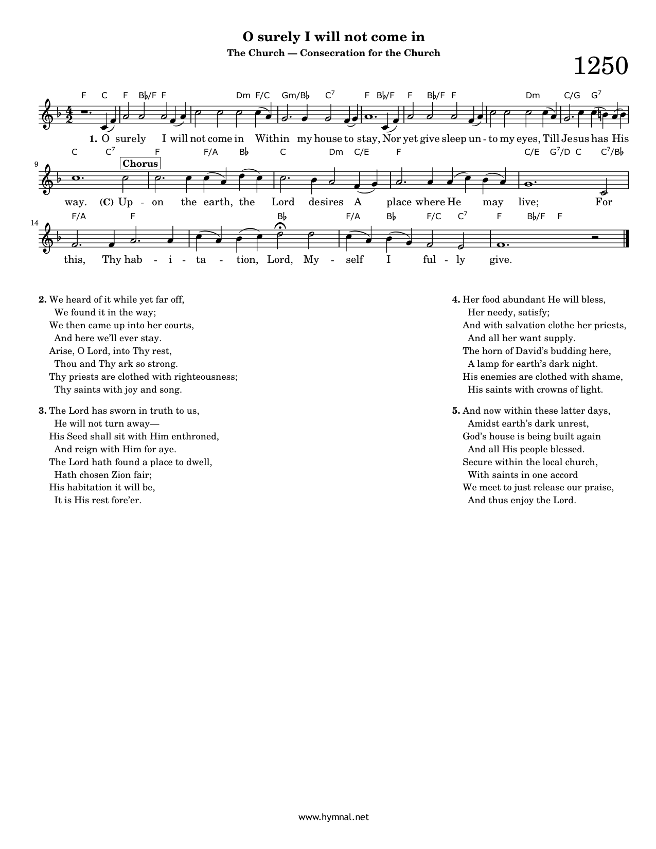 O surely I will not come in (Hymn 1250) Piano Sheet Music Page 1 Free PDF
