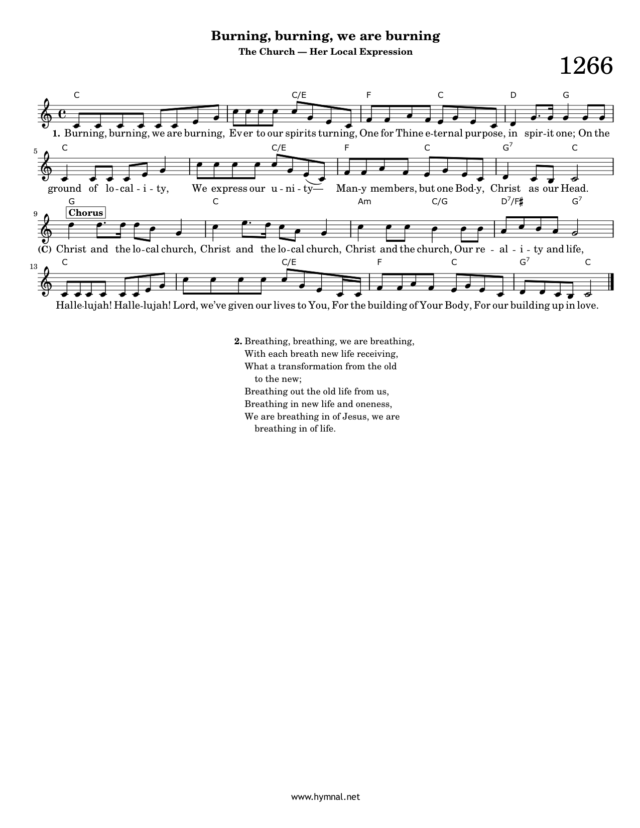 Burning, burning, we are burning (Hymn 1266) Piano Sheet Music Page 1 Free PDF