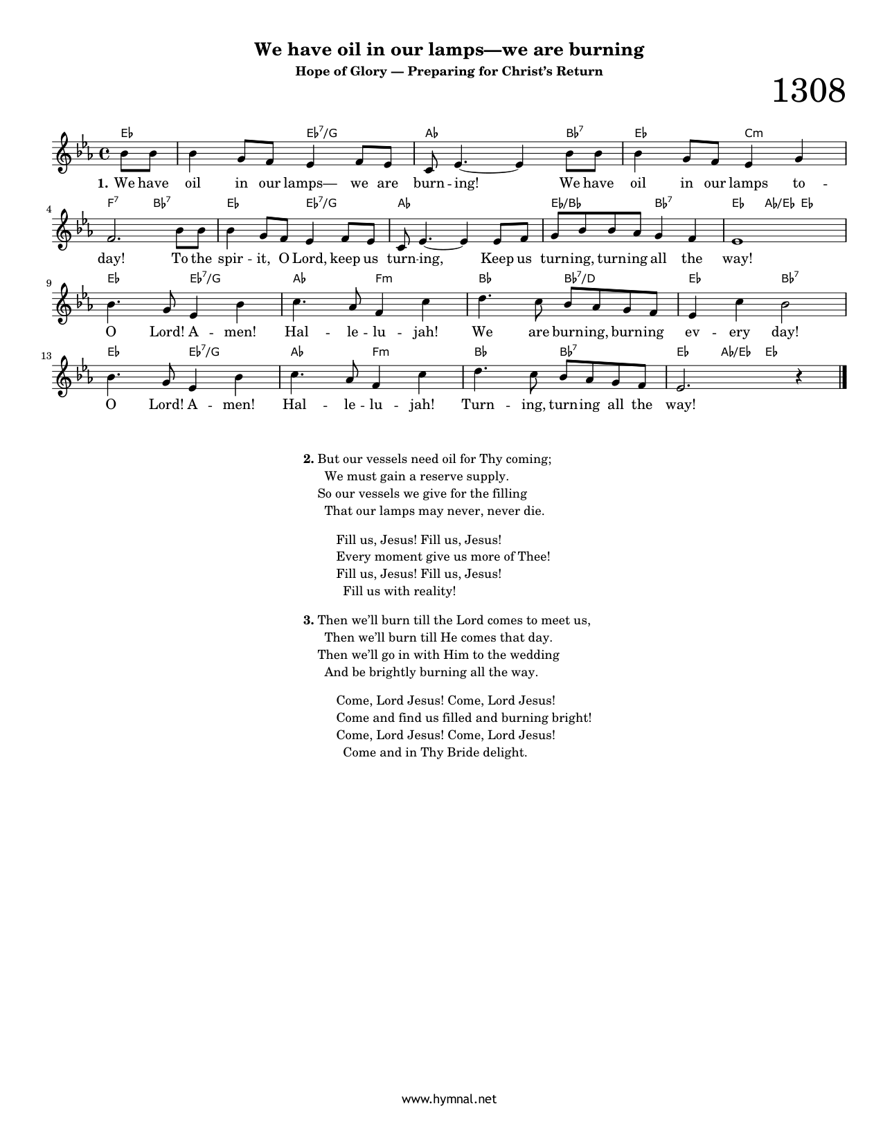 We have oil in our lamps—we are burning (Hymn 1308) Piano Sheet Music Page 1 Free PDF