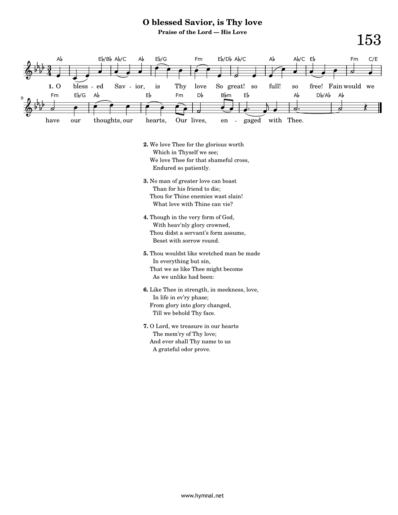 O blessed Savior, is Thy love (Hymn 153) Piano Sheet Music Page 1 Free PDF