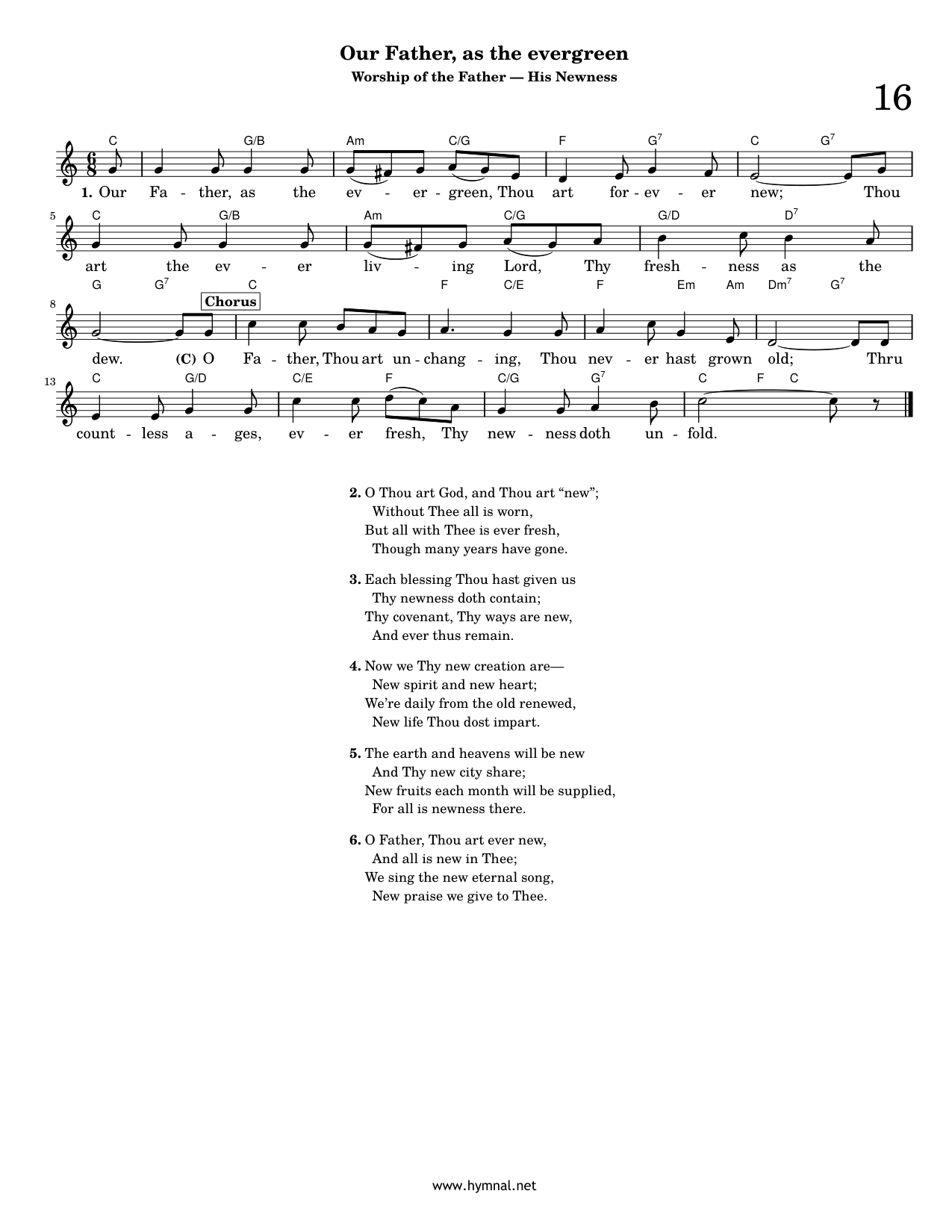 Our Father, as the evergreen (Hymn 16) Piano Sheet Music Page 1 Free PDF