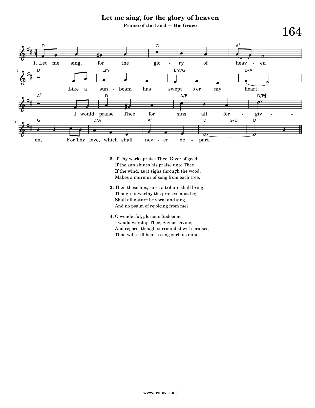 Let me sing, for the glory of heaven (Hymn 164) Piano Sheet Music Page 1 Free PDF