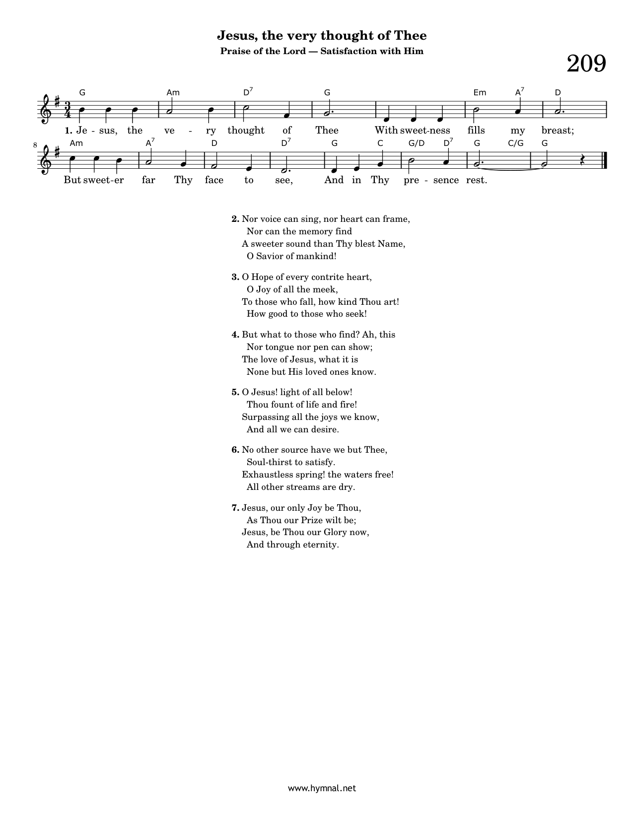 Jesus, the very thought of Thee (Hymn 209) Piano Sheet Music Page 1 Free PDF