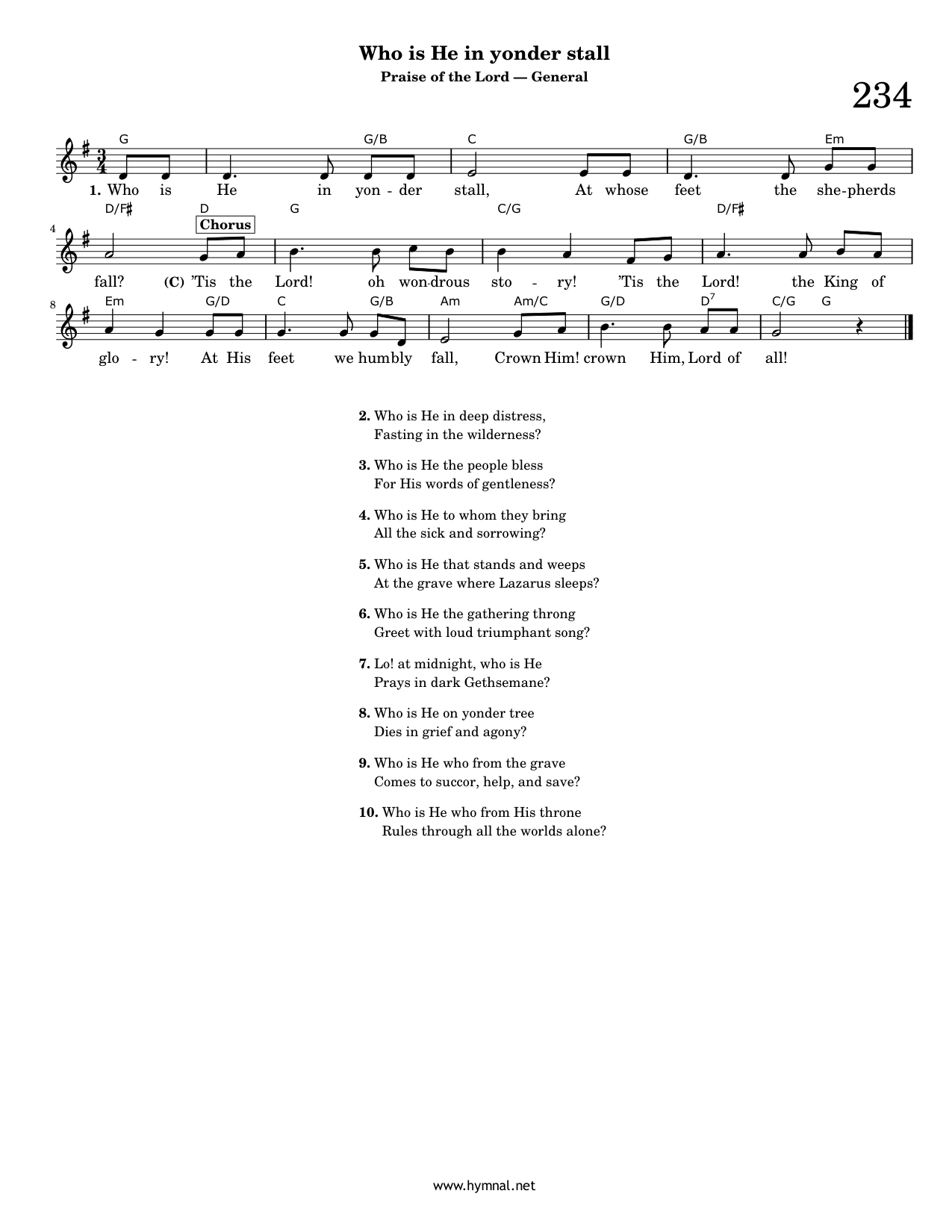 Who is He in yonder stall (Hymn 234) Piano Sheet Music Page 1 Free PDF